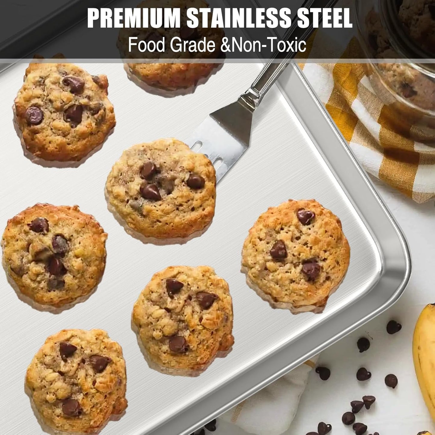 Baking Sheet Cookie Sheet Set of 2, Umite Chef Stainless Steel Baking Pans Tray Professional 12 inch, Non Toxic & Healthy, Mirror Finish & Rust Free, Easy Clean & Dishwasher Safe