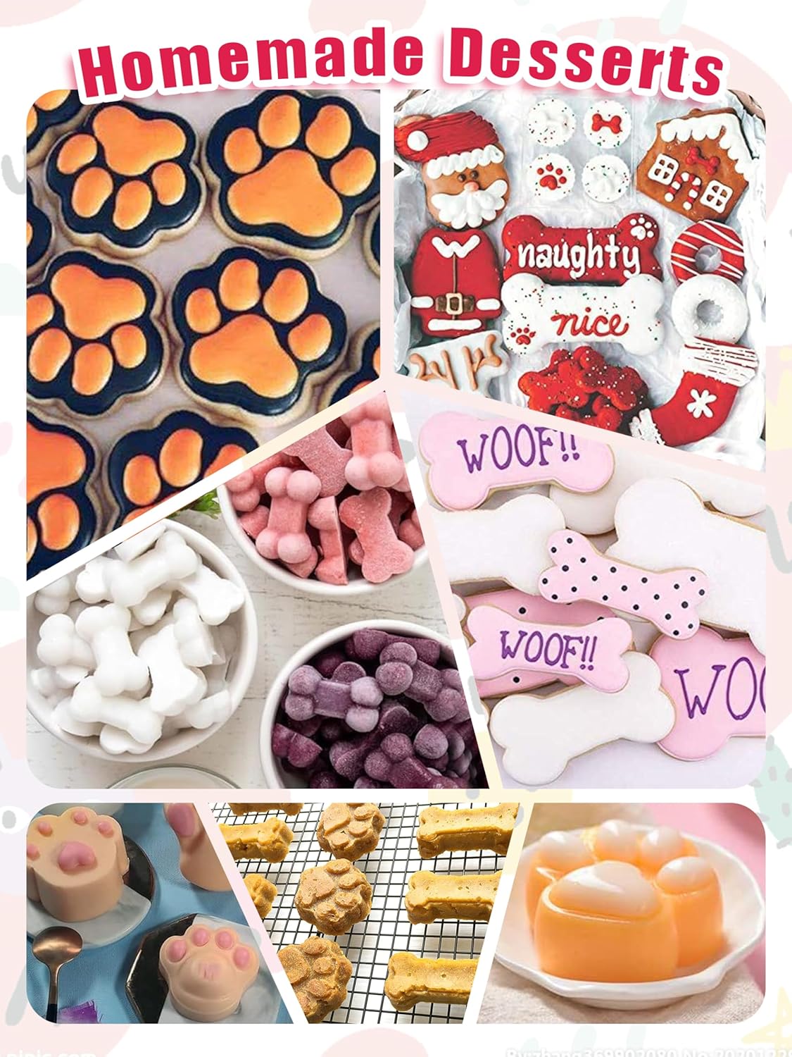 Homemade Silicone Dog Treat Molds - Dog Treat Cookie Cutters - Dog Treat Recipes Card, Food Grade Silicone Molds for Candy and Dog Ice Cubs - Set of 15