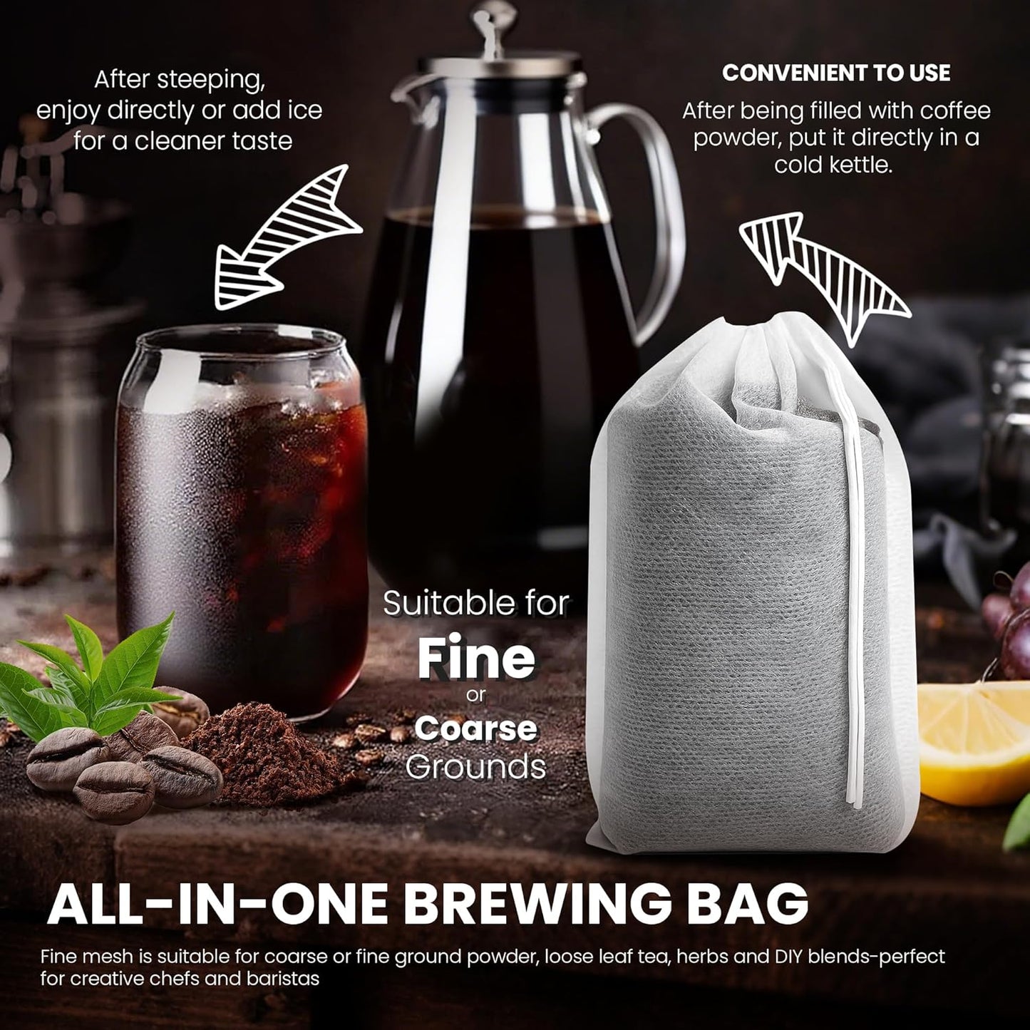 120 Count Cold Brew Coffee Filter Bags – 4x6 Inch Disposable Fine Mesh Drawstring Tea & Coffee Pouches – Fits 64oz Mason Jar, Tear-Resistant, Made from Natural Materials