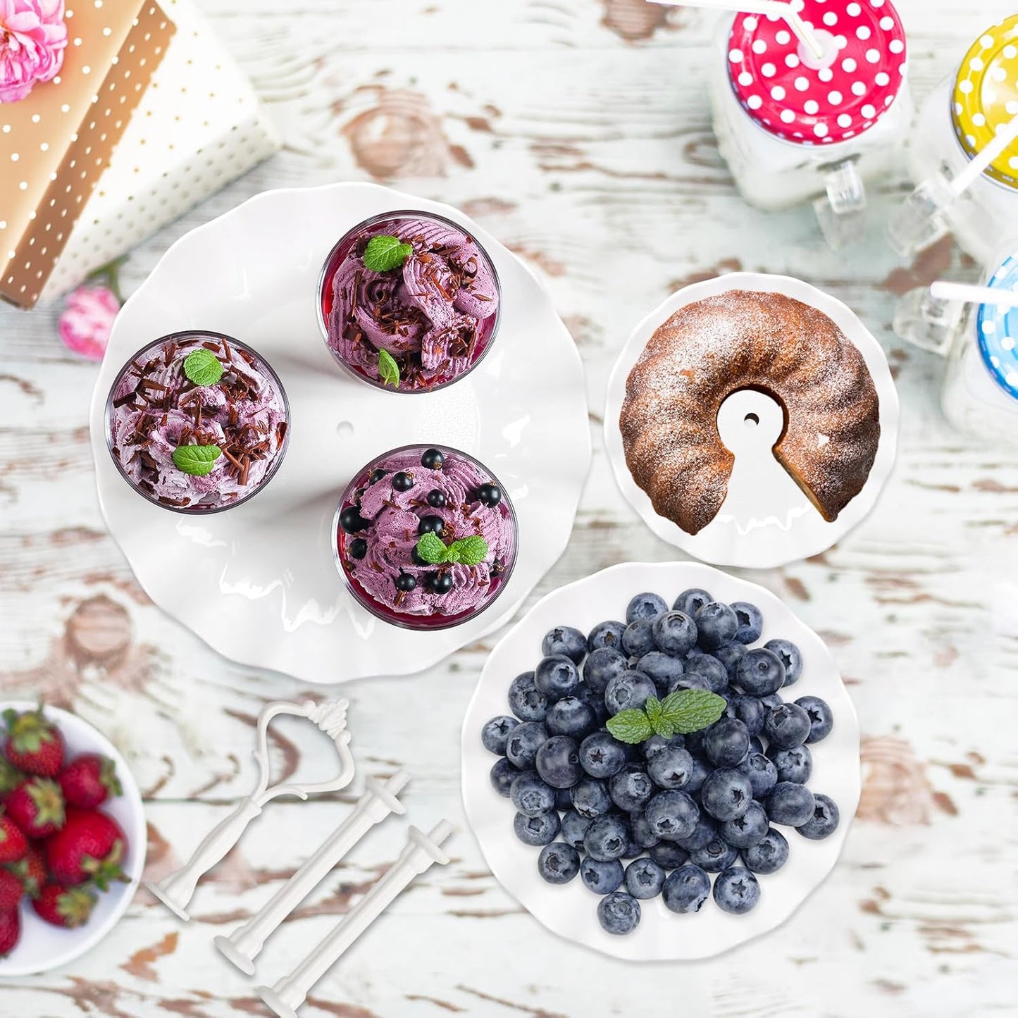 Coitak Plastic Cupcake Stands, 3 Tier Cupcake Stand, Dessert Tower Tray for Tea Party, Baby Shower and Wedding (2 Pack)