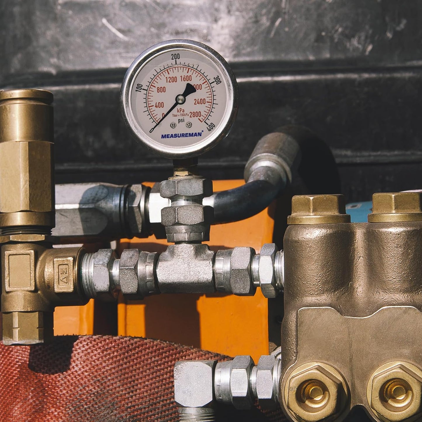 MEASUREMAN 2-1/2" Dial Size, Glycerin Filled Pressure Gauge, 0-400psi/2800kpa, 304 Stainless Steel Case, 1/4" NPT Lower Mount