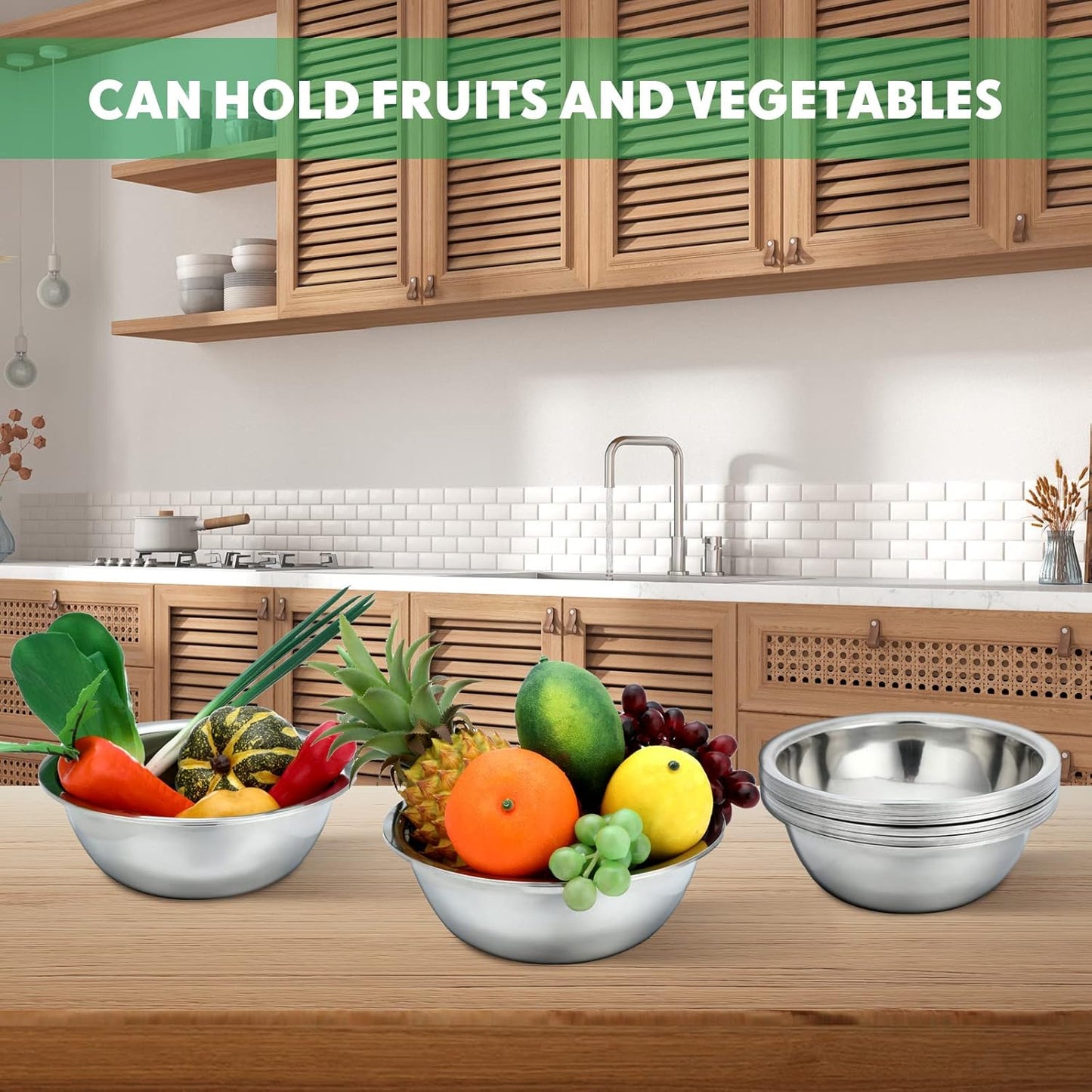 Pinkunn Set of 12 Stainless Steel Mixing Bowls, Nesting Metal Prep Salad Bowl Bulk Kitchen Large Reusable Baking Food Container for Hotel Restaurant Home Cooking, Silver(12.6 x 4.25 Inch)