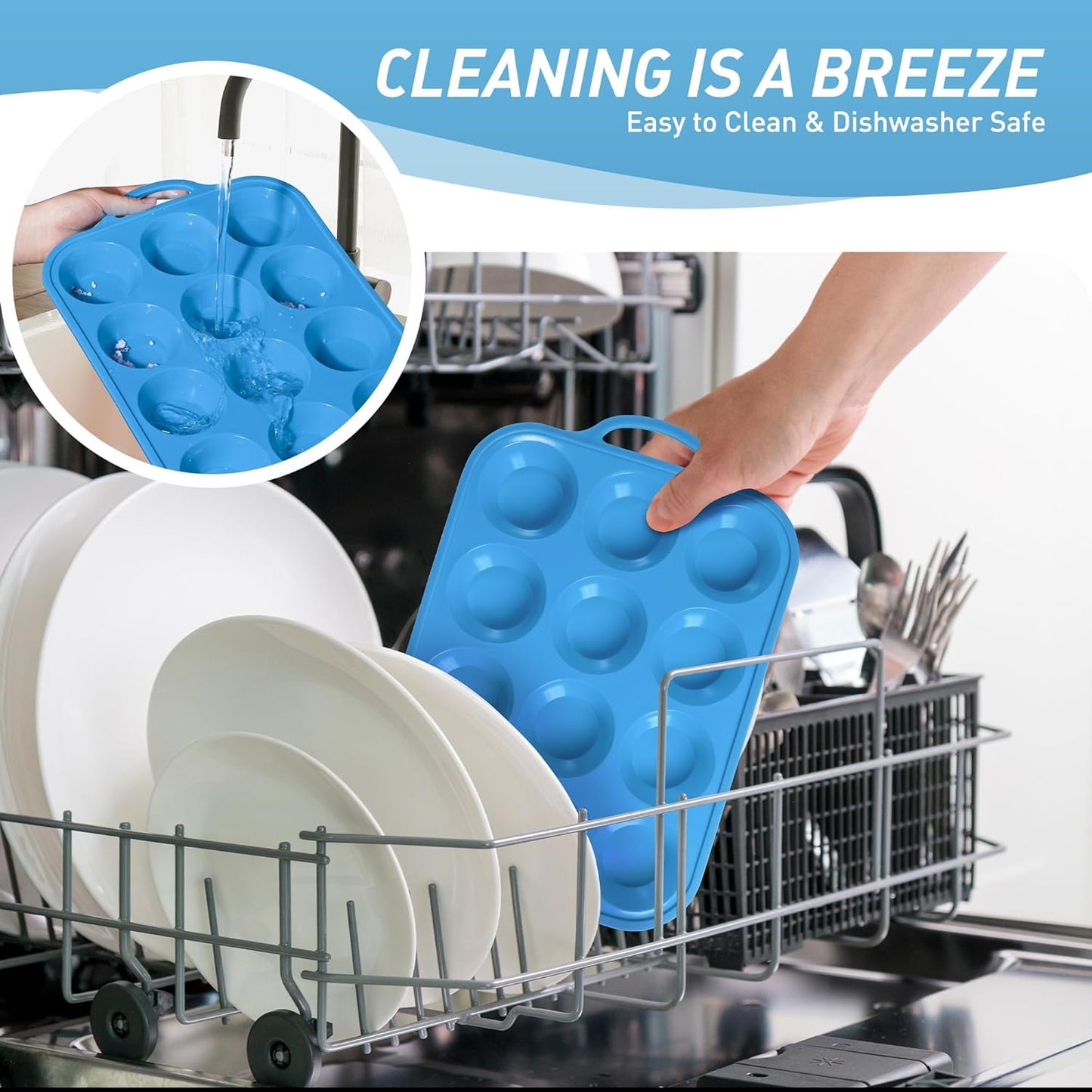 2 Packs 12 Cups Silicone Muffin Pan with Metal Reinforced Frame Regular Size Cupcake Pan Tray Egg Bites Silicone Circle Cookie Molds Muffin Tin Tart Pans Baking Sheet Set for Breakfast Sandwiches