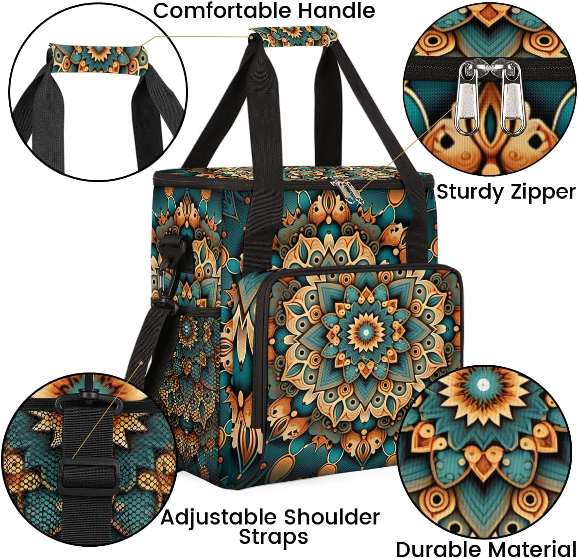 Ethnic Mandala Floral Flowers Coffee Maker Carrying Bag, Coffee Machine Travel Storage Bag Compatible with K-Mini or K-Mini Plus, Portable Single Serve Coffee Brewer Case with Pockets for K-Cup Pods