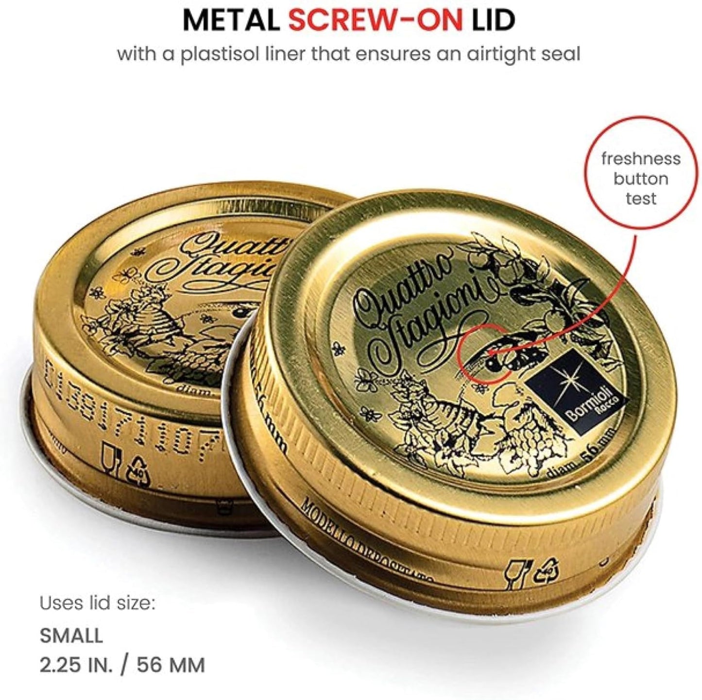 Bormioli Rocco Quattro Stagioni Small Bottles, Set of 6-6.75 Oz. Embossed Reusable Glass Jars with Airtight Lid, For Food Prep, Sauces, Gifts & Crafts - Round Bottle Containers, Made in Italy