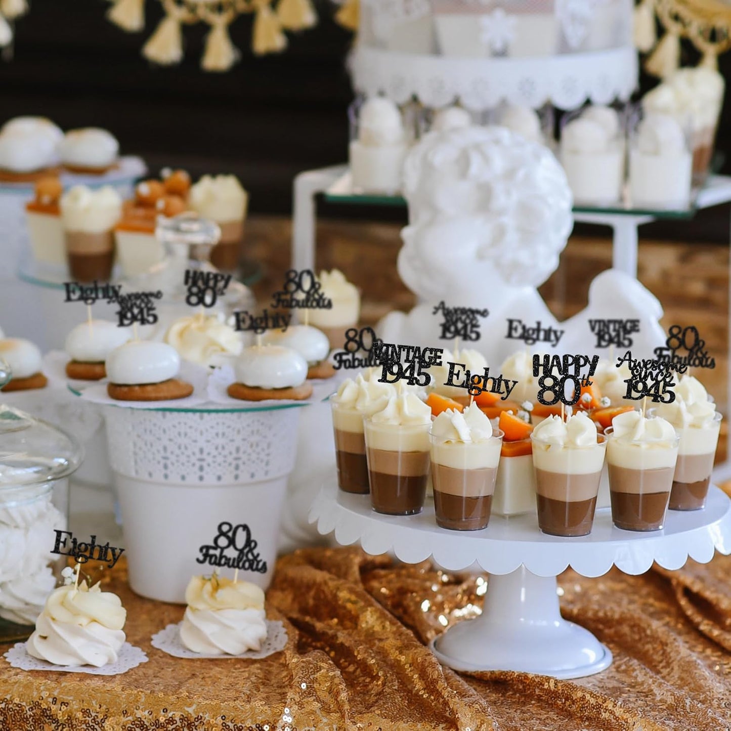 Gyufise 30 Pack Vintage 1945 Cupcake Toppers Glitter Cheers to 80 Fabulous Eighty Cupcake Picks 80th Birthday Wedding Anniversary Party Cake Decorations Supplies Black