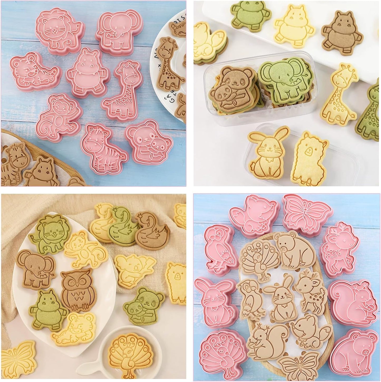 16pcs Animal Cookie Cutter Stamps Set, Lion, Panda, Forest Themed Plunger Stampers for Baking, Plastic Biscuit Molds for DIY Cookies, Cake Decor(J16)