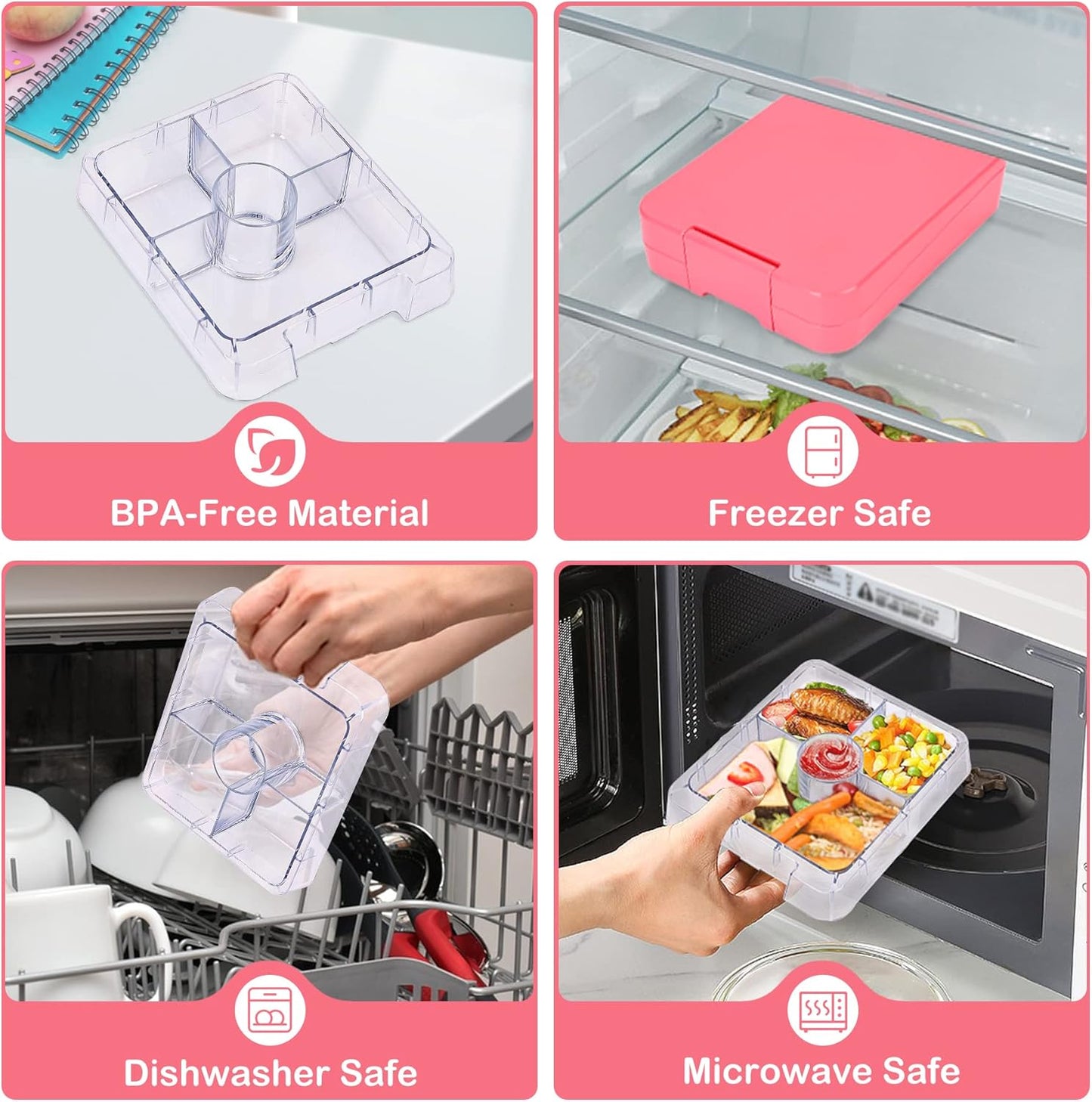 Bento Lunch Box Set With 10oz Soup Thermo, Leak-proof Lunch Containers with 4 Compartment, Kids Hot Thermo Food Jar/Insulation Lunch Bag, Food Containers for School(Solid)