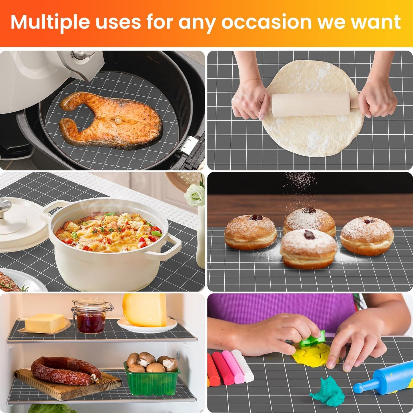 Silicone Baking Mat Roll- Heat Resistant Baking Macaron Bread Mat, Non-stick Pastry Mat, Reusable Dough Rolling Mat, Countertop Protector, Oven Mat, Air Fryer Mat, Refrigerator Mat Multipurpose