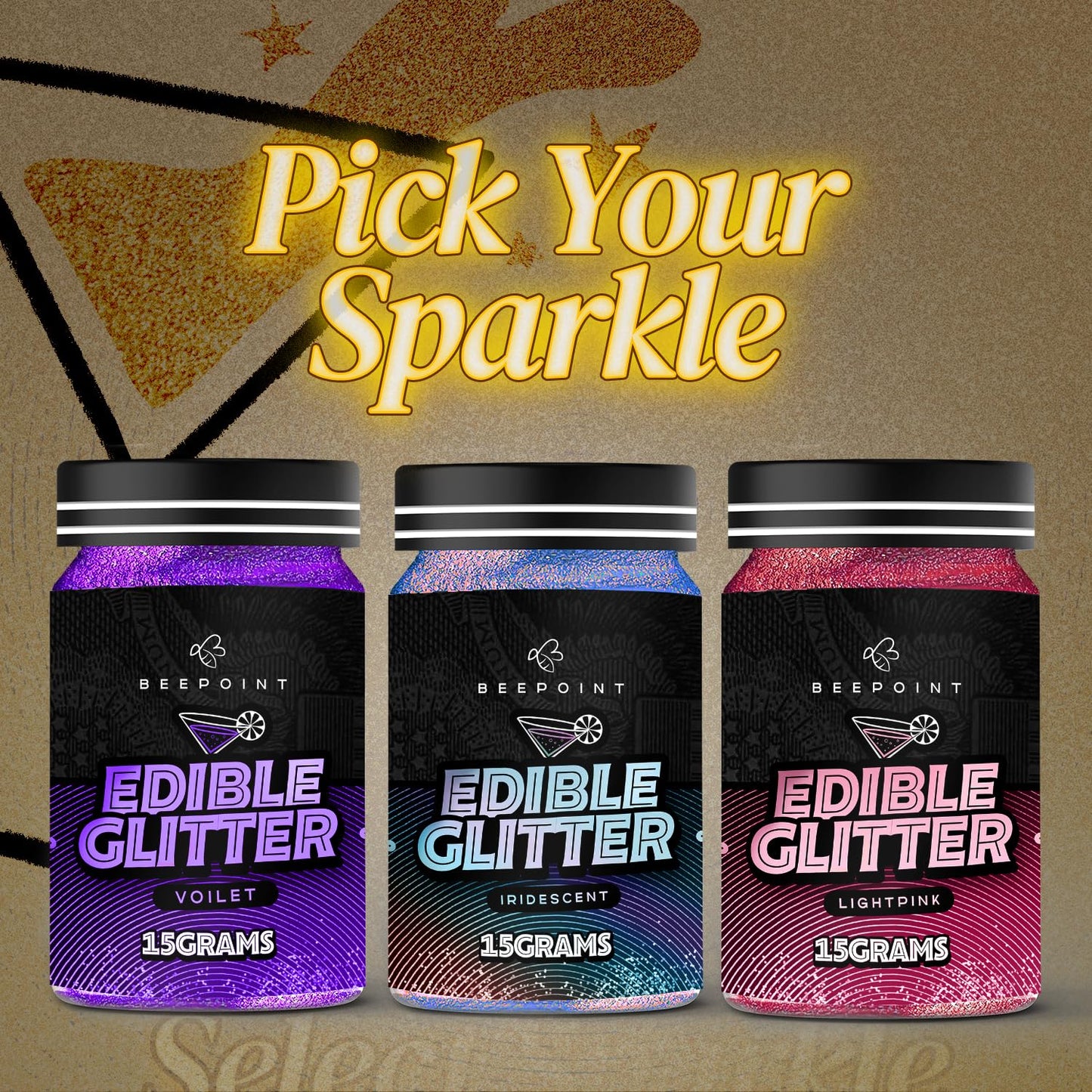 BeePoint Violet Edible Glitter for Drinks 15g - Food Grade, Vibrant Color Shimmer Powdered Dust for Drinks, Cocktails, Cake Decorating, Baking, Chocolates, Candy, Sweets, & Cookies - Vegan & Gluten Free