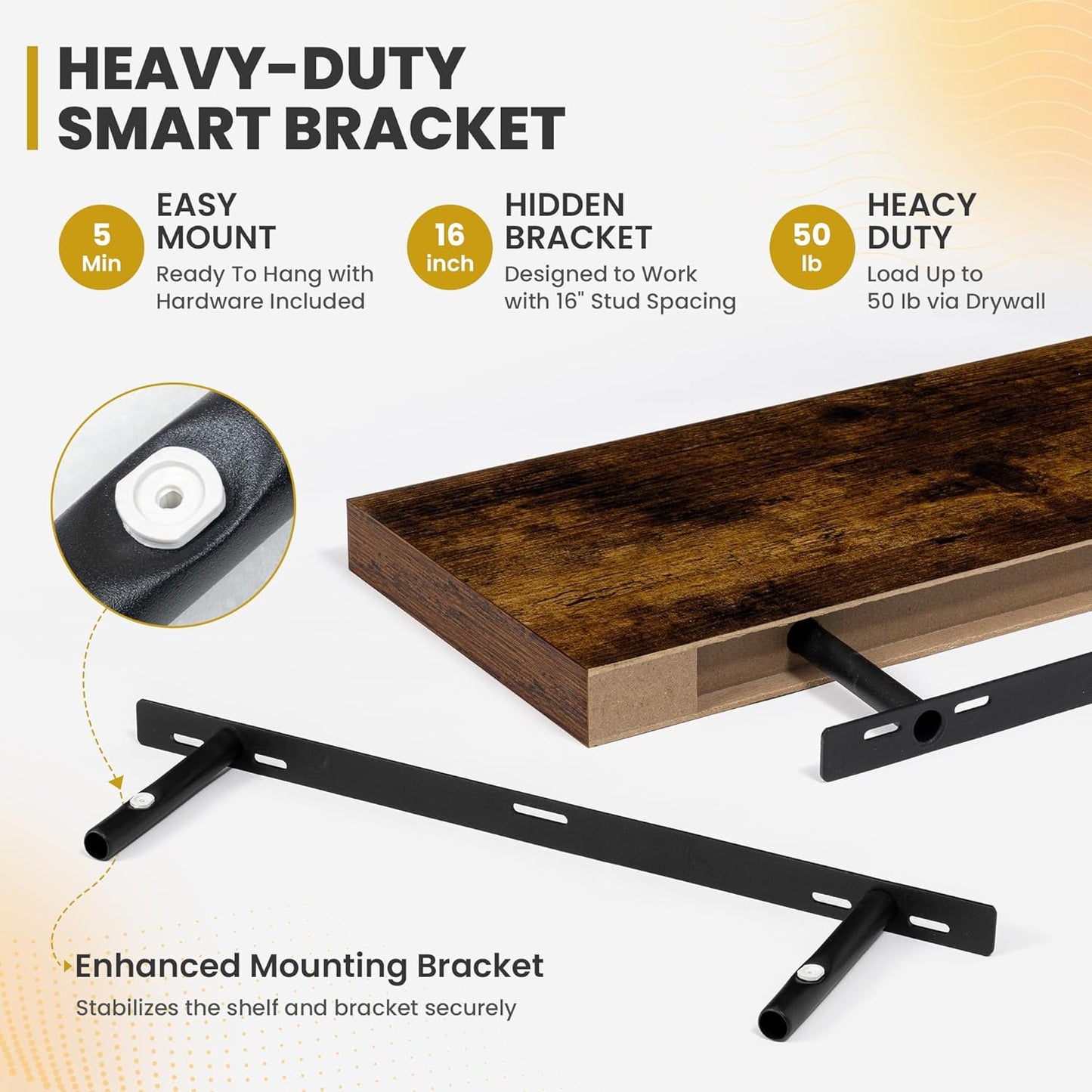 24 Inch Floating Shelves, 9.3" Deep Floating Shelf Wall Mounted, 24" Wall Shelves, Rustic Deep Bookshelf, Large Display Shelves & Storage Shelves for Bedroom, Living Room, Brown, Set of 2