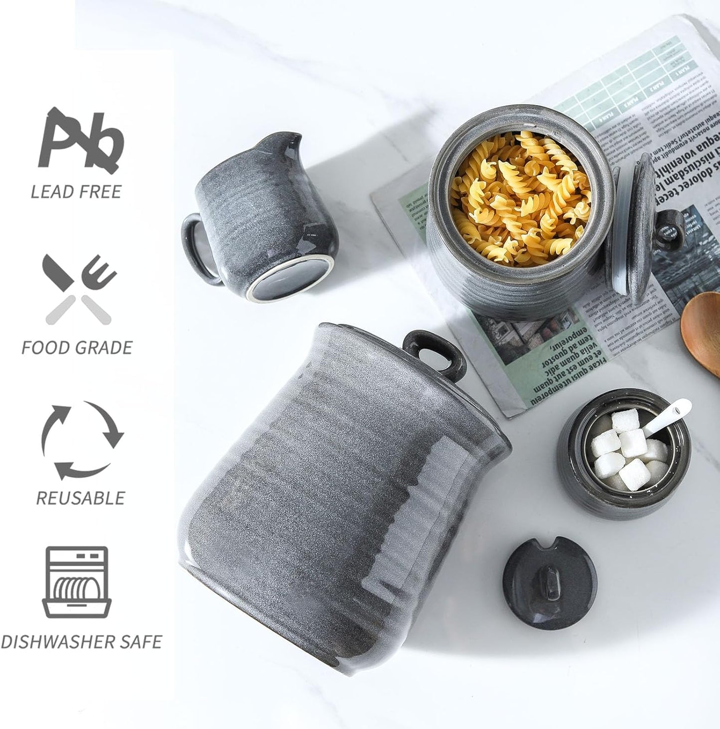 Hasense Coffee Canister with Airtight Lid, Porcelain Food Storge Container for Kitchen, Large Cookies Jar for Countertop, Ideal for Coffee Bean, Flour, Sugar, Cereal, 80 FL OZ(Grey)