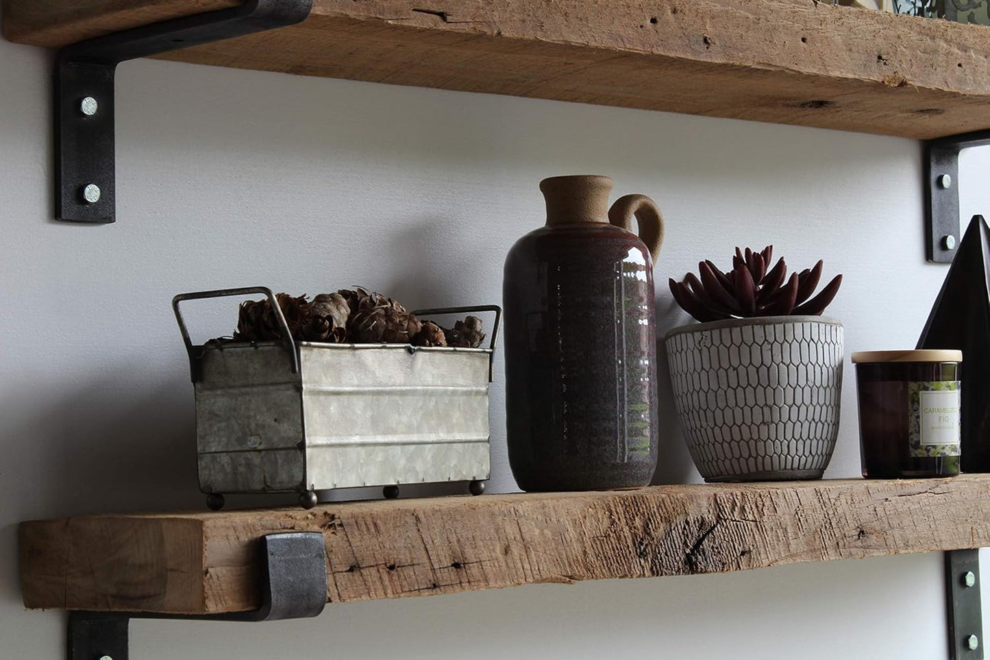 Urban Legacy Accent Shelves | Reclaimed Barn Plank | Set of 2 with Full Brackets (Natural, 36"x 7"x 2")