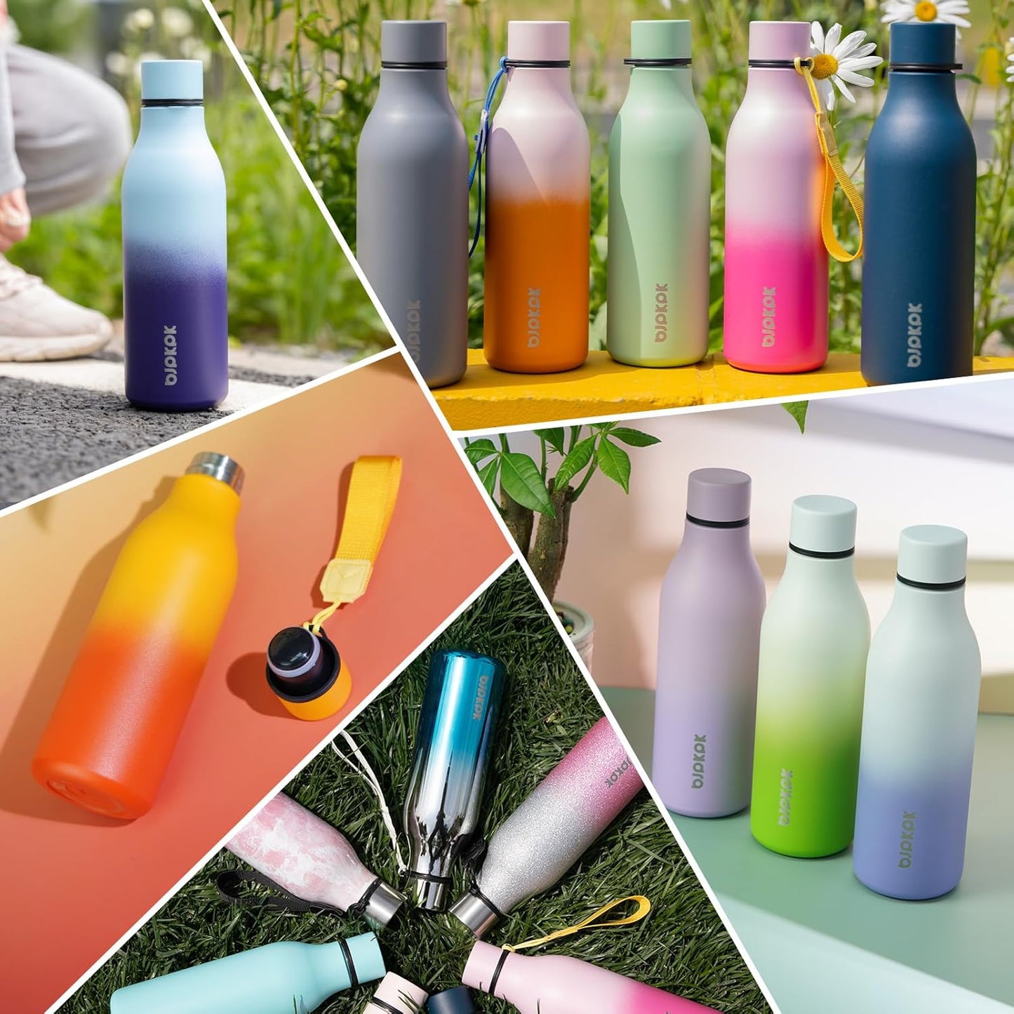 BJPKPK Insulated Water Bottles, 25 oz Stainless Steel Metal Water Bottle with Strap, BPA Free Leak Proof Thermos, Mugs, Flasks, Reusable Water Bottle for Sports & Travel, Macaron Green