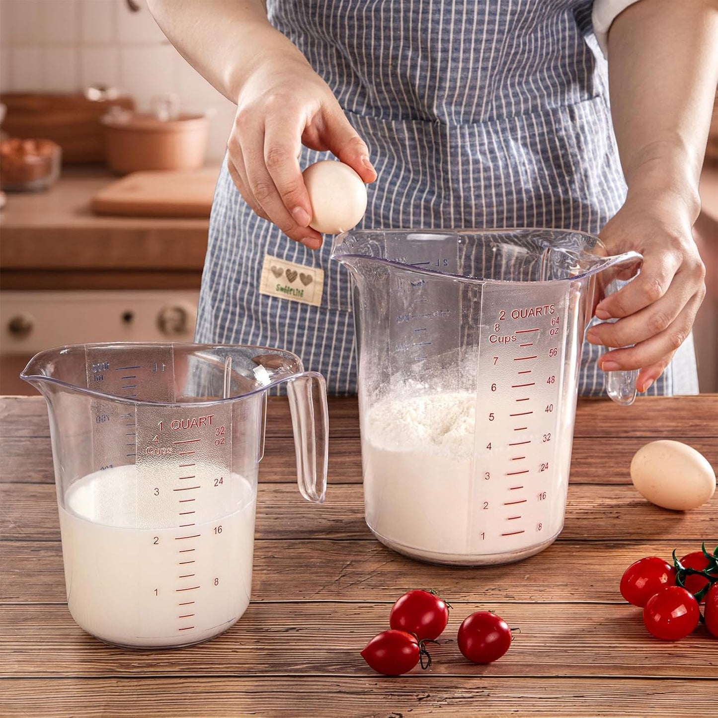 DaYammi Measuring Cups 2-Piece, Unbreakable Food-Grade Plastic Measuring Cup for Dishwasher, 4-Cup Nesting Liquid Measuring Cups for Prepping, Baking, Cooking, Readable Markings, Clear