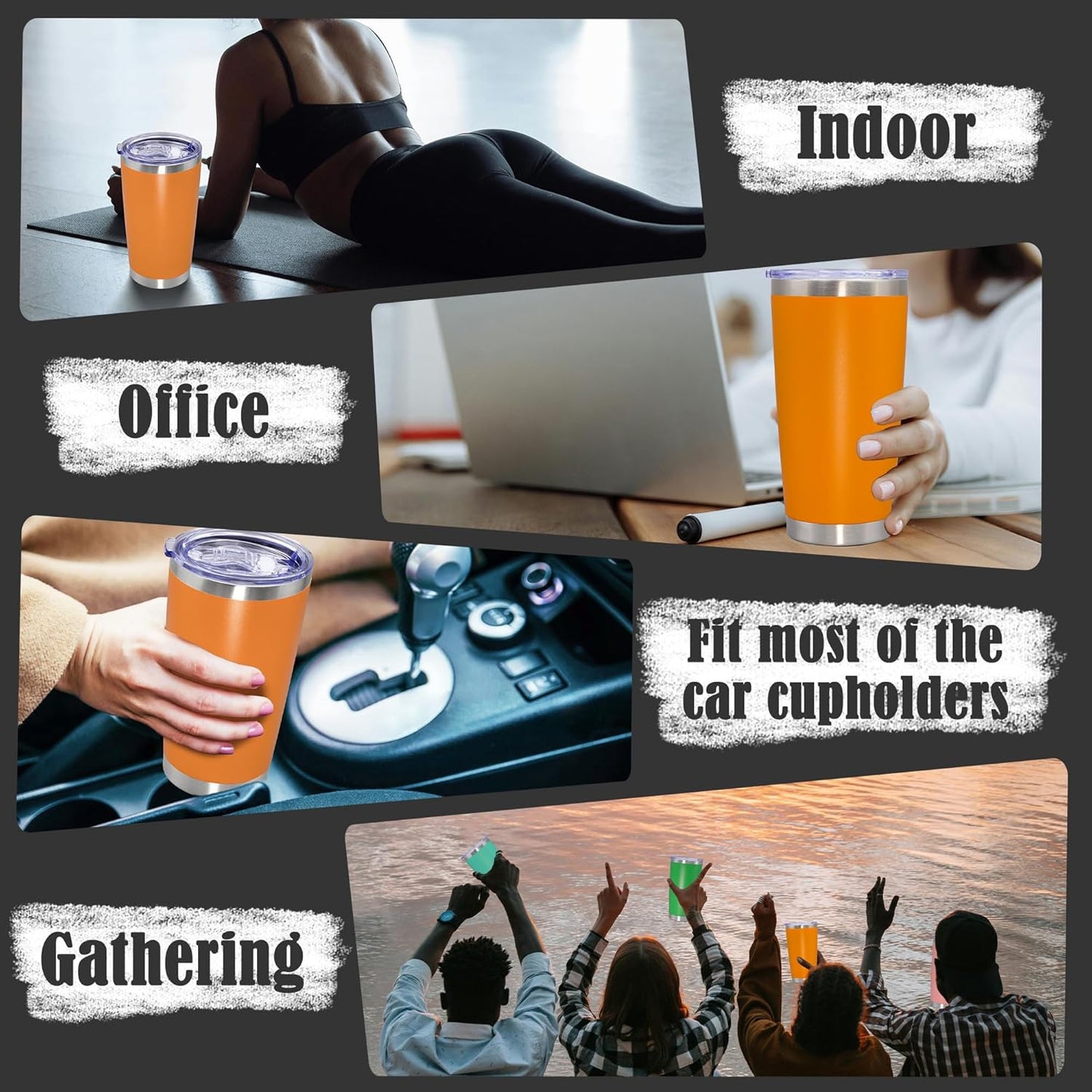 20 oz Tumbler Coffee Tavel Tumblers Bulk with Lid Stainless Steel Double Wall Vacuum Insulated Mug Powder Coated Cups fit Car Cupholder for Hot and Cold - Orange, 8Pack