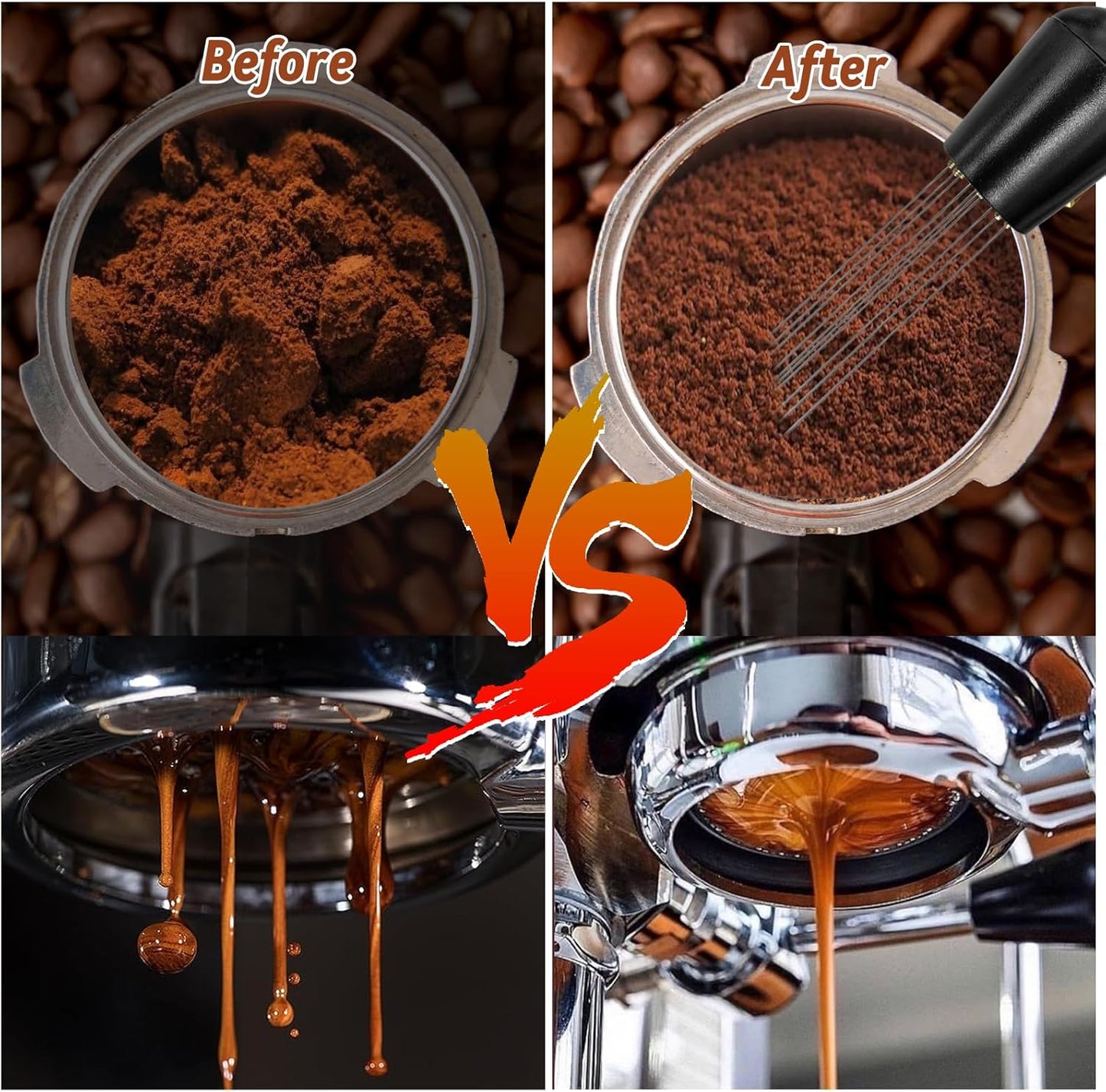 Coffee Espresso Tamper 51mm with WDT Tool Calibrated Spring Loaded, Coffee Tamper with Silicone Tamper Mat,Black Espresso Distribution Tool,Stainless Steel Base Tamper for Espresso Coffee Machine