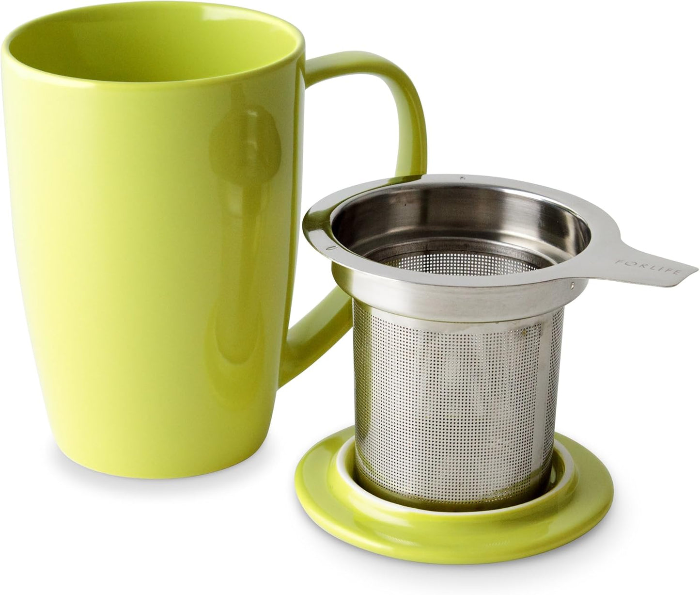FORLIFE Curve Tall Tea Mug with Infuser and Lid 15 ounces, Lime
