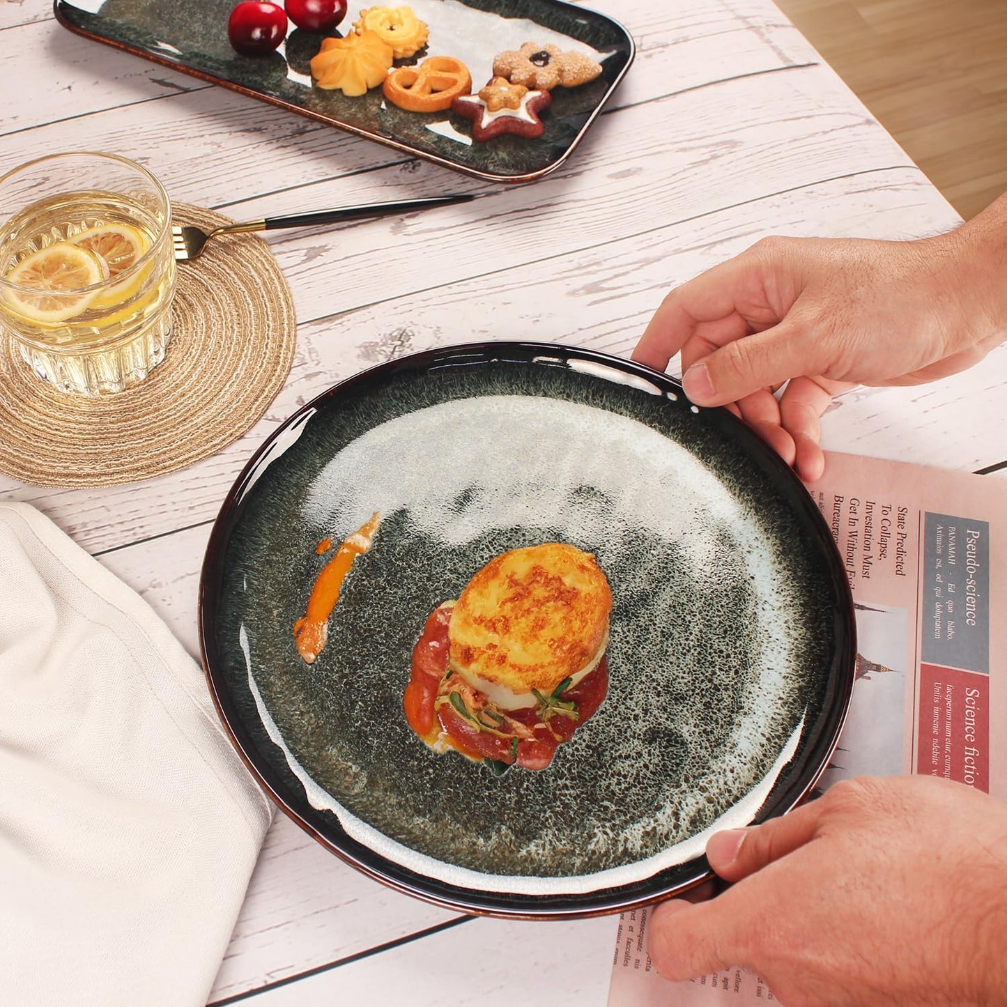Ceramic Dinner Plates Dish Set,Set of 4,for Lunch snacks -Microwave Oven & Dishwasher Safe,Scratch Resistant,Dinnerware Kitchen Porcelain Serving Dishes 10 Inch Round