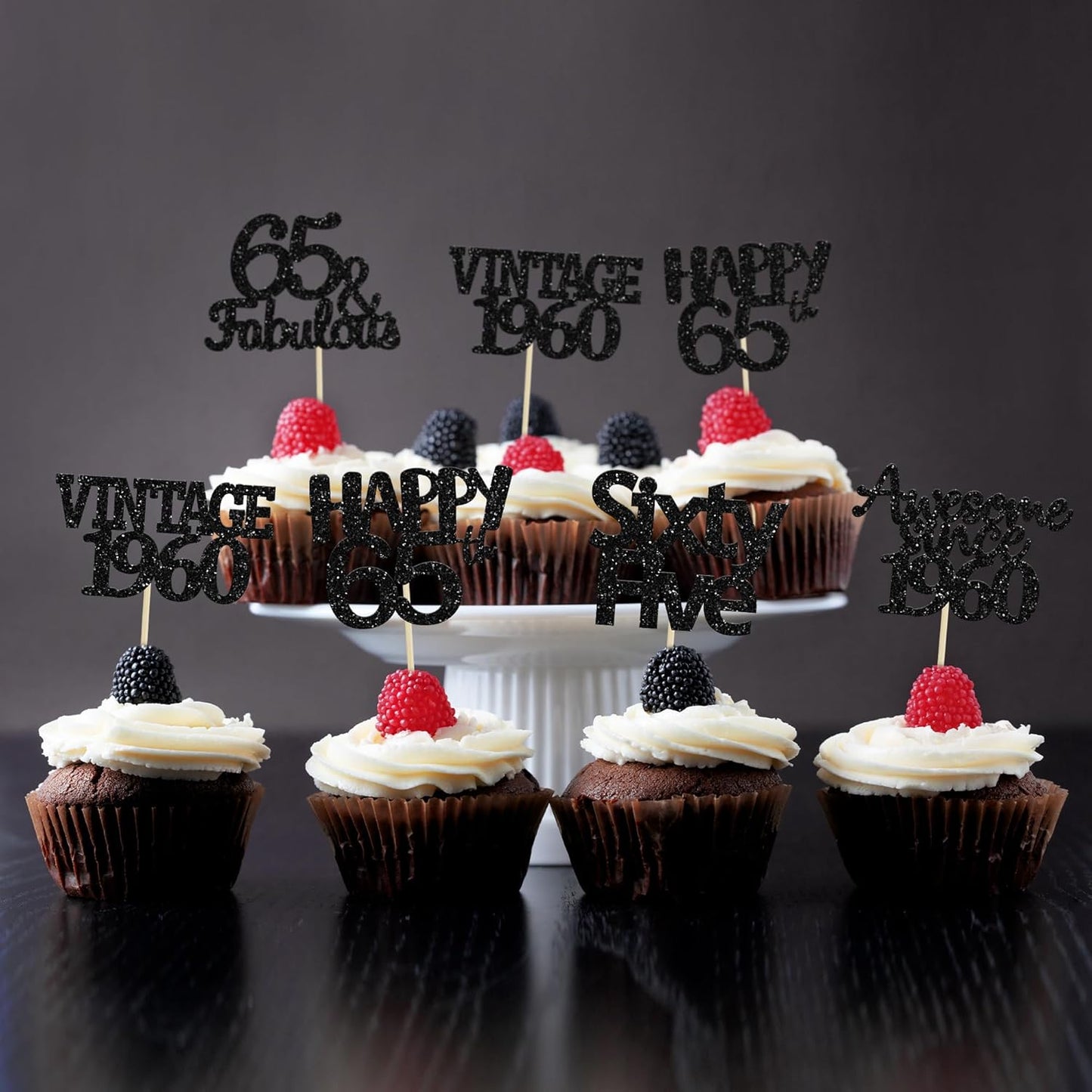 Gyufise 30 Pack Gold Glitter 65th Birthday Cupcake Toppers Vintage 1960 Cake Toppers Hello 65 Cake Topper Sixty Five 65 & Fabulous Cupcake Picks 65th Birthday Cake Decorations Supplies