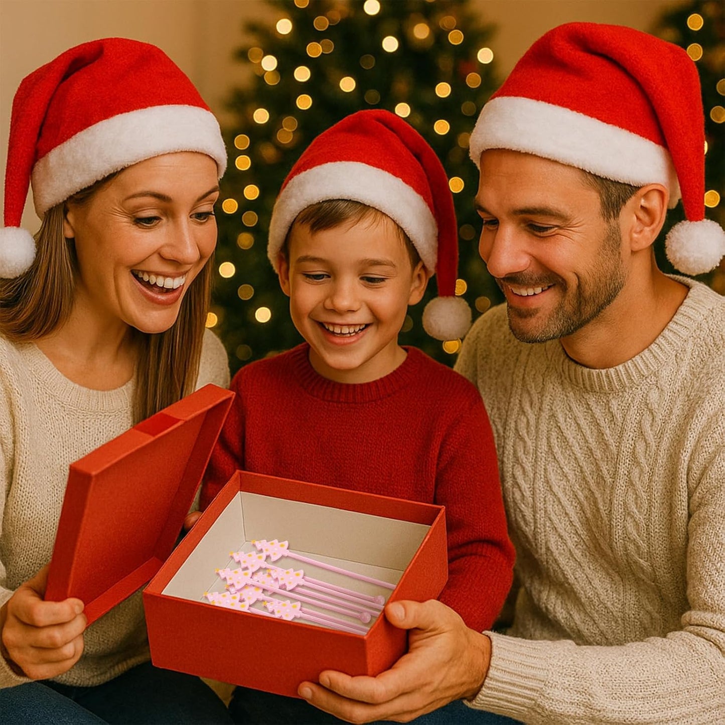 30 Pcs Christmas Drink Stirrers Xmas Stir Stick Holiday Coffee Swizzle Stick Reusable Plastic Hot Cocoa Bar Chocolate Decoration Cocktail Mixer(Christmas Tree,Pink Color)