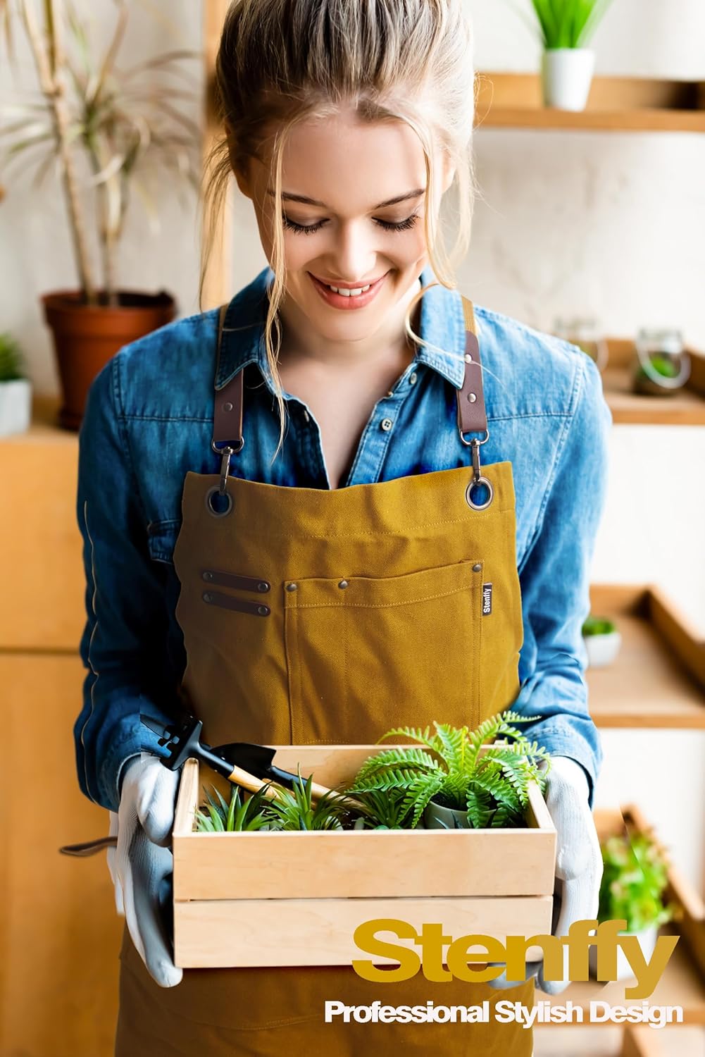 Kitchen Apron, Work Apron, Canvas, Multiple Pockets, Gardening, Painting, BBQ, Artist, Carpenter, Sizes M to XXL, Khaki