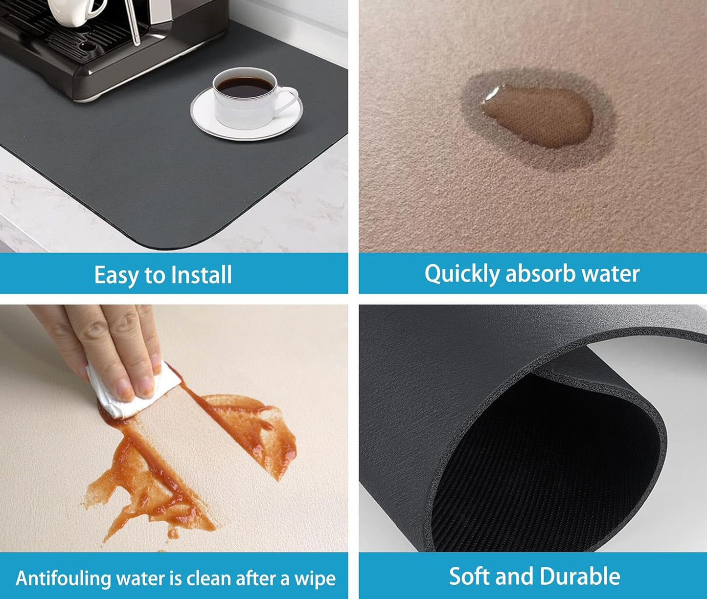 Dish Drying Mat for Kitchen Counter 20x12in Washable Quick Dish Drying Pad Rubber Backed Absorbent Draining Mat Fit Kitchen Counter,Bar,Under Sink,Dishes,Utensils,Dish Rack