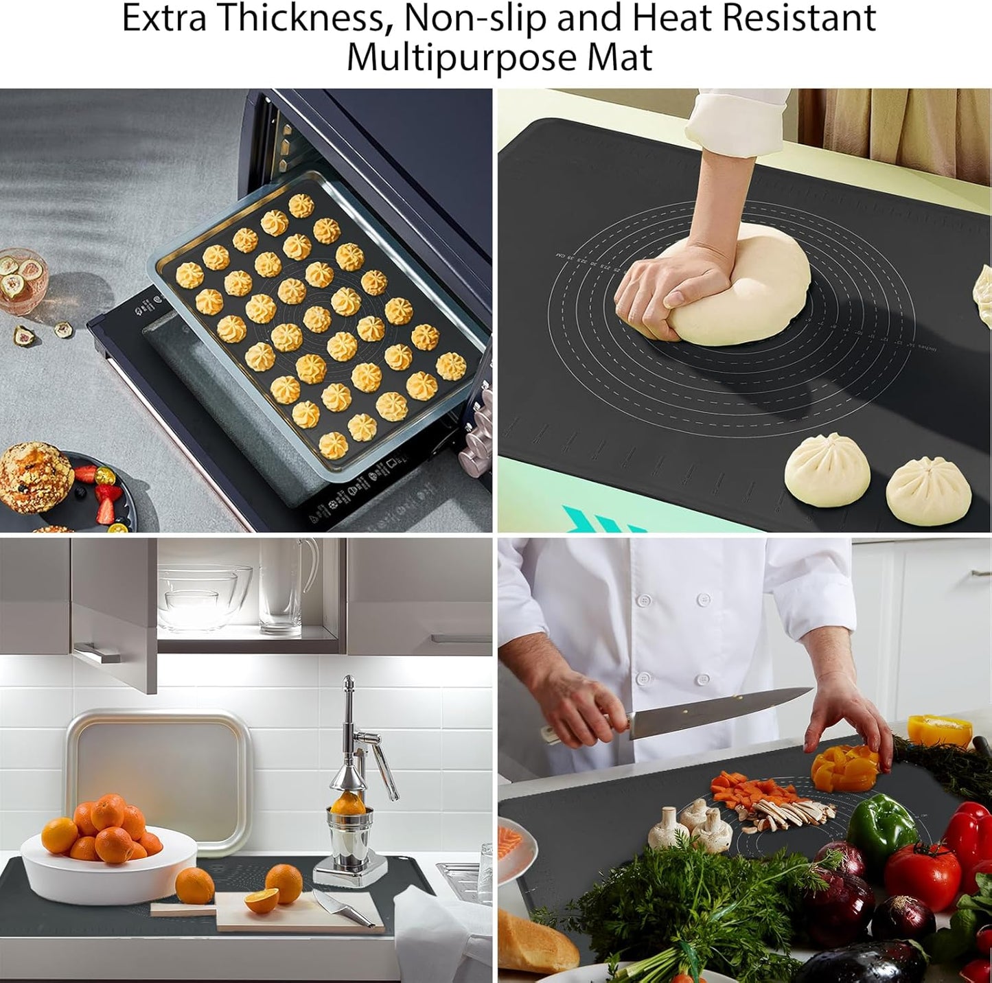 Silicone Baking Mat 28" x 20" Extra Thickness Dough Rolling Mat with Measurements and Edge Heightening, Non-stick Food Grade Silicone Pastry Mat for Pastry, Bread, Cookies, Pizza, Fondant, Pasta