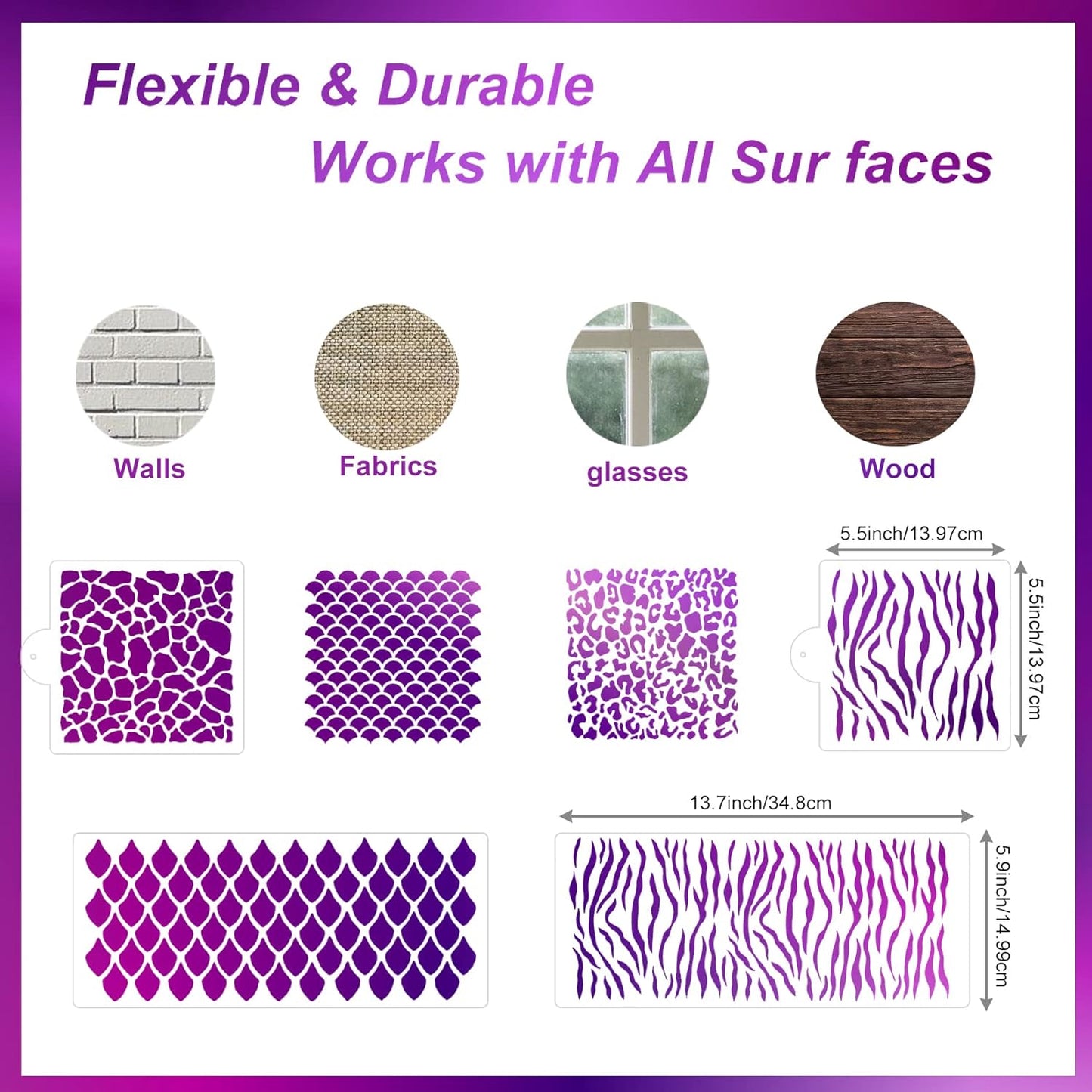 Cake Stencils Decorating Buttercream Cookie Stencils for Royal Icing Leopard Airbrush Snake Skin Mermaid Scale Stencil Cheetah Cow Print Templates for Baking (Large Cake Stencil)