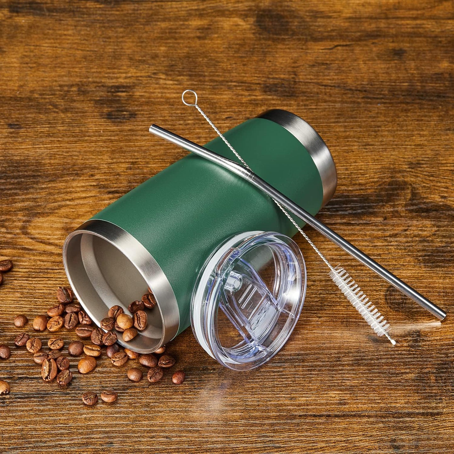 COMOOO 20oz Double Wall Vacuum Insulated Travel Mug, Stainless Steel Tumbler with Lid and Straw Durable Powder Coated Insulated Coffee Cup for Cold & Hot Drinks(Dark Green, 6 Pack