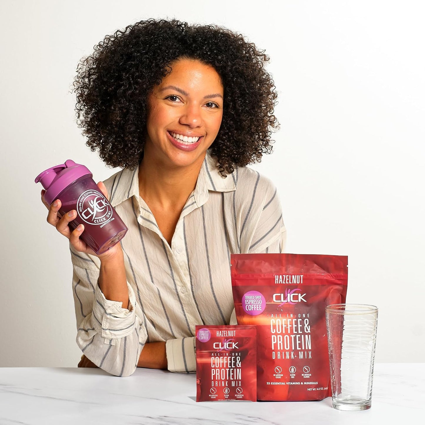 Click Coffee Protein Powder | Double Shot Espresso | 16g Protein | 23 Essential Vitamins | Low Calorie Meal Replacement | 150mg Caffeine | Gluten Free | No Artificial Flavors or Colors | Hazelnut