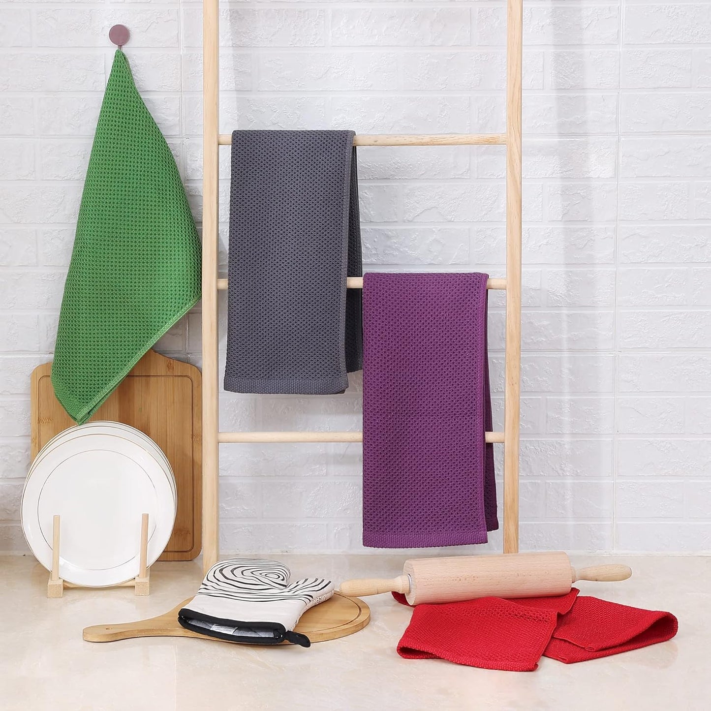 Homaxy 100% Cotton Waffle Weave Kitchen Dish Towels, Ultra Soft Absorbent Quick Drying Cleaning Towel, 13 x 28 Inches, 6-Pack, Purple