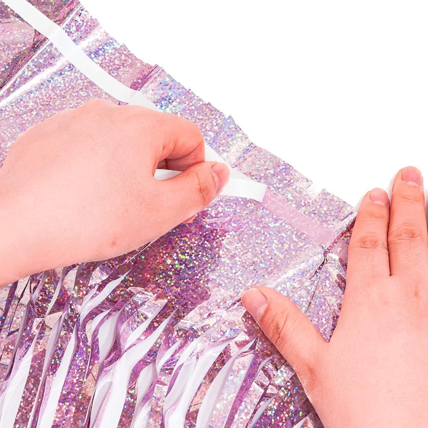 BRAVESHINE 1 Purple 1 Pink Streamers Party Photo Backdrop - 3.2 ft x 8.2 ft Metallic Tinsel Foil Fringe Curtains for Valentine’s Day/Women Birthdays/Engagement/Bridal Shower/Bachelorette Decorations