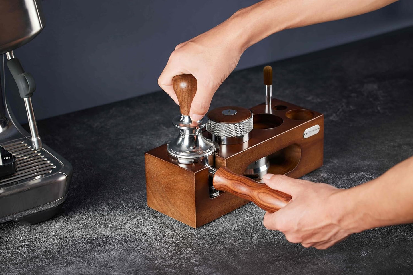 54mm distributor called Adjustable Depth espresso leveler Compatible with Breville Machine Accessories The coffee leveler Made of Stainless Steel and Walnut wood