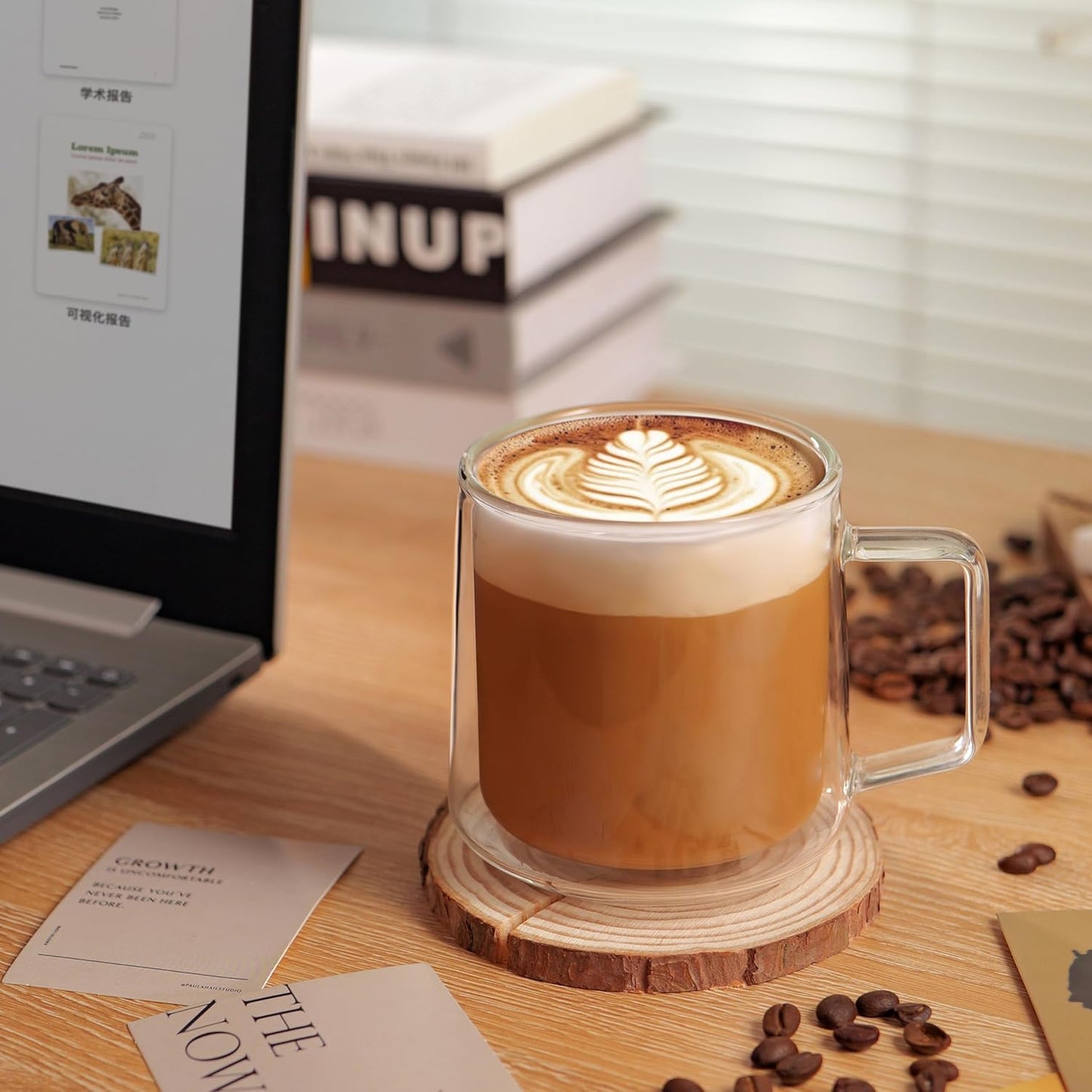 CNGLASS 15oz(4-pack) Double Walled Glass Coffee Mugs,Large Insulated Glass Mugs with Handle,Clear Coffee Cups for Espresso,Latte,Cappuccino,Tea