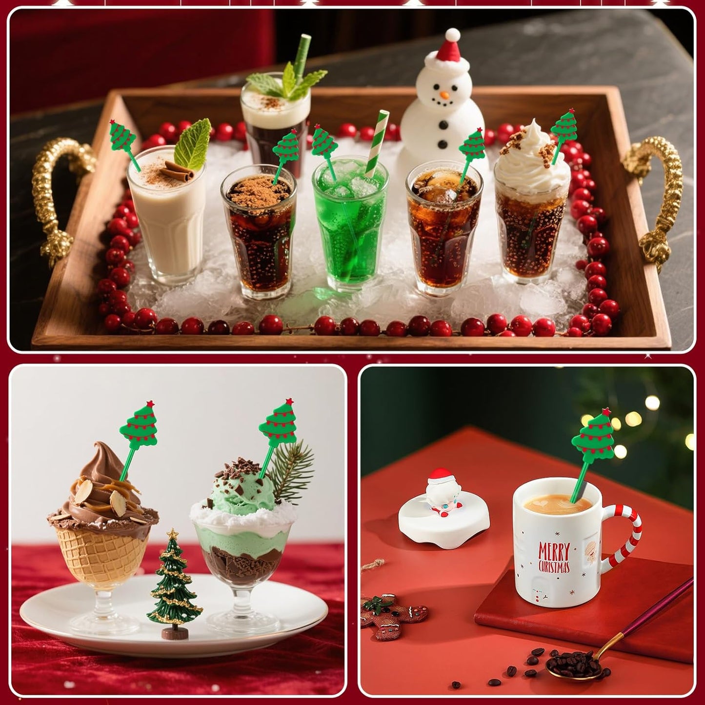 36 Pcs Christmas Drink Stirrers, Christmas Tree Cocktail Stirrers Plastic Swizzle Sticks Reusable Coffee Stirrer Stir Sticks for Xmas Holiday Party Coffee Tea Hot Cocoa Bar Supplies Decoration
