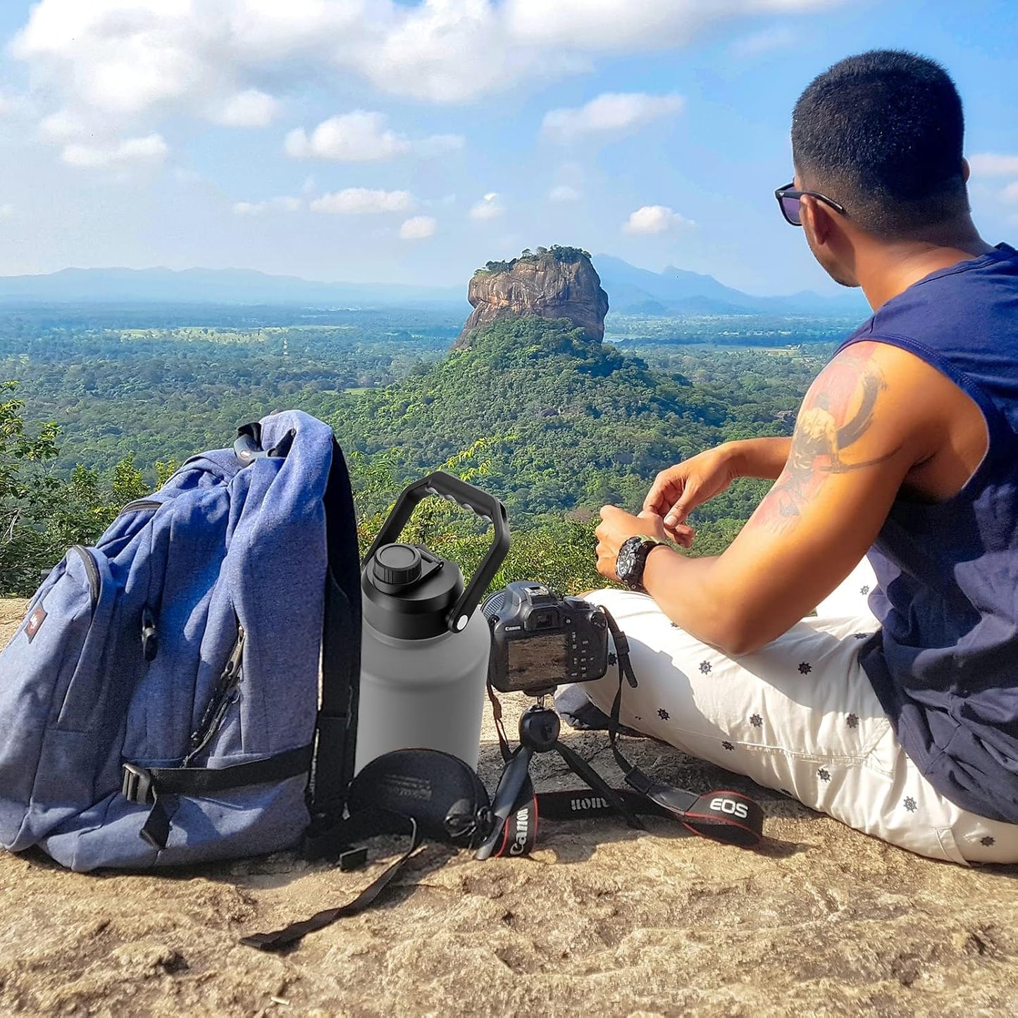 BJPKPK One Gallon(128 oz) Insulated Water Bottle, Dishwasher Safe Stainless Steel Thermos, BPA Free Jug with Ergonomic Handle & Anti-slip Bottom, Large Water Bottle, Grey