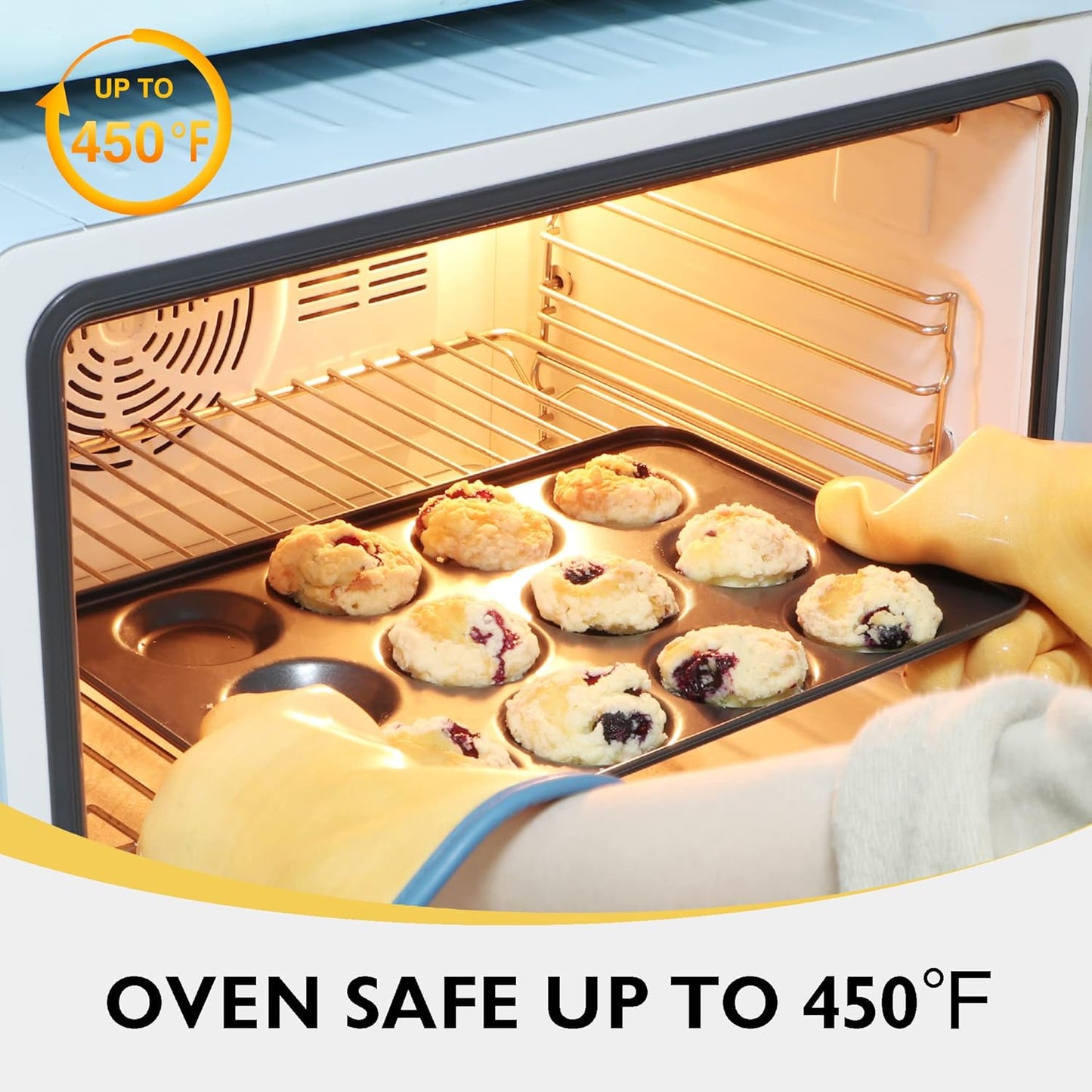 HONGBAKE Mini Muffin Top Pan for Baking, Premium 12 Cavity Small Whoopie Pie Pan, Nonstick Yorkshire Pudding Pan for Pansuffin, Moon Pie, Cookies, Dishwasher Safe and Easy to Clean