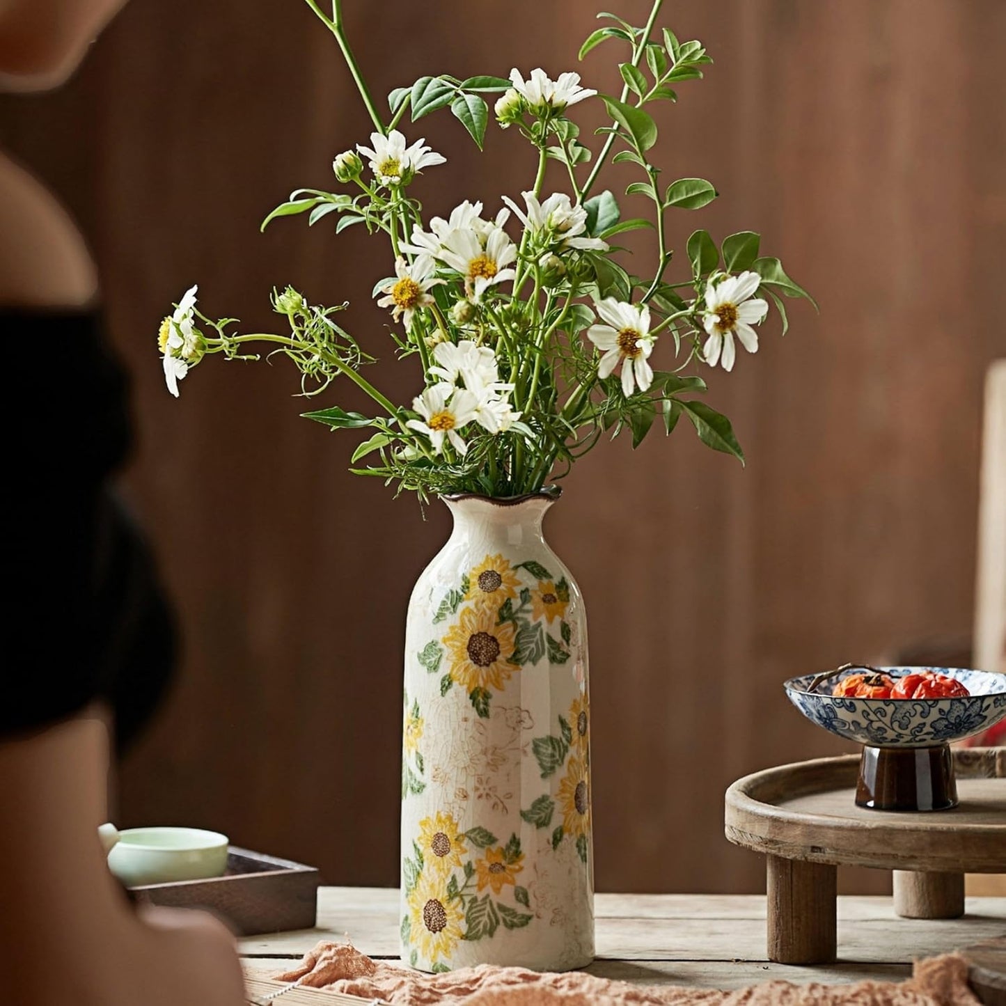 Autumn Ceramic Vase Set of 3, Farmhouse Decor Home Ceramic Vases for Your Kitchen Bedroom Living Room Bathroom & Shelf Centerpiece Table Decorations (H 9.5" + H7.7 + H5.9)