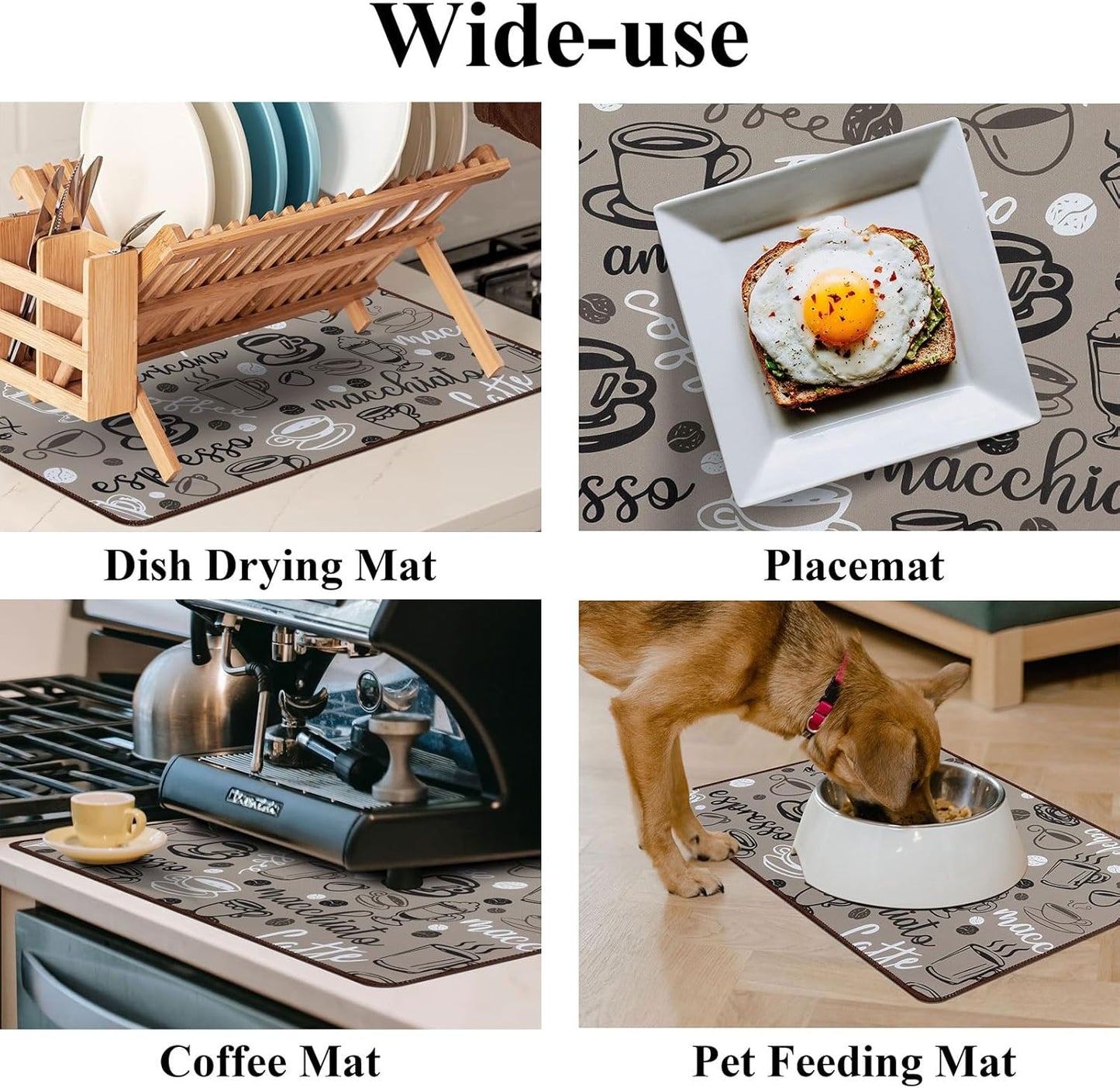 SHACOS Coffee Mat 2-Pack 12x19 Inch Absorbent Non Slip Coffee Maker Mat for Countertop Bar Accessories Espresso Machine Mat Dish Drying Mat Heat Resistant, Khaki