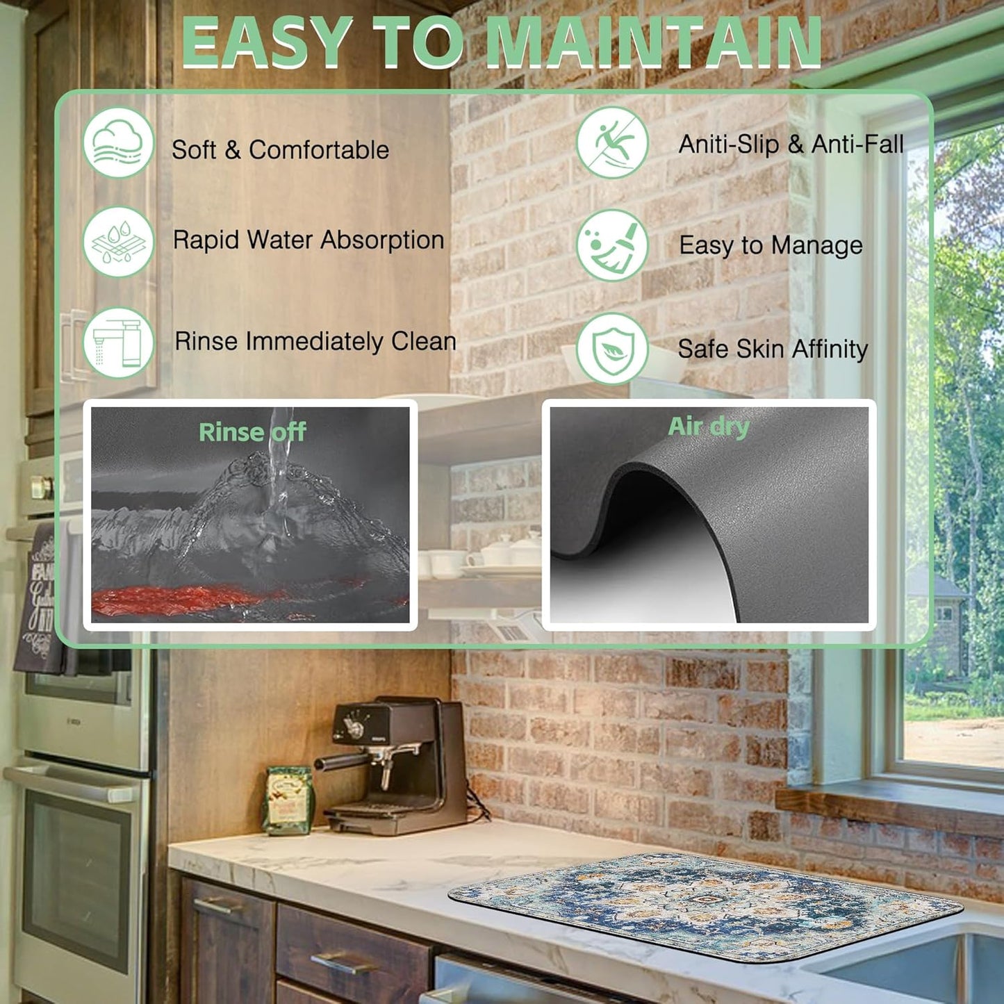 Bohemian Textile Rug Texture Dish Drying Mat,16"X24" Absorbent Fast Dish Drying Mat for Kitchen Counter Pot and Pan, Kitchen Accessories