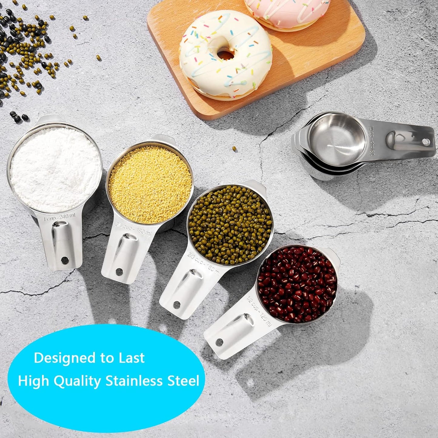 20-Piece Measuring Cups and Spoons Set, Nesting Stainless Steel Measuring Cups Spoons with Plastic Measuring Cup for Dry and Liquid Ingredients, Kitchen Cooking & Baking Gadgets