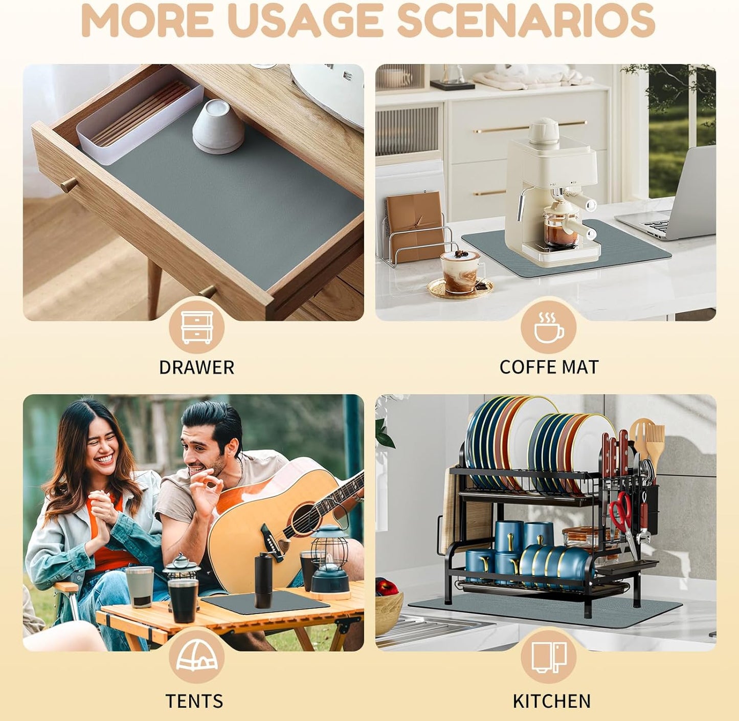 Coffee Mat Hide Stain Rubber, Coffee Bar Accessories Fit Under Espresso Machine CoffeeMaker Coffeepot, Backed Absorbent Dish Drying Mat for Kitchen Counter(Dark Gray, 40cm×50cm)