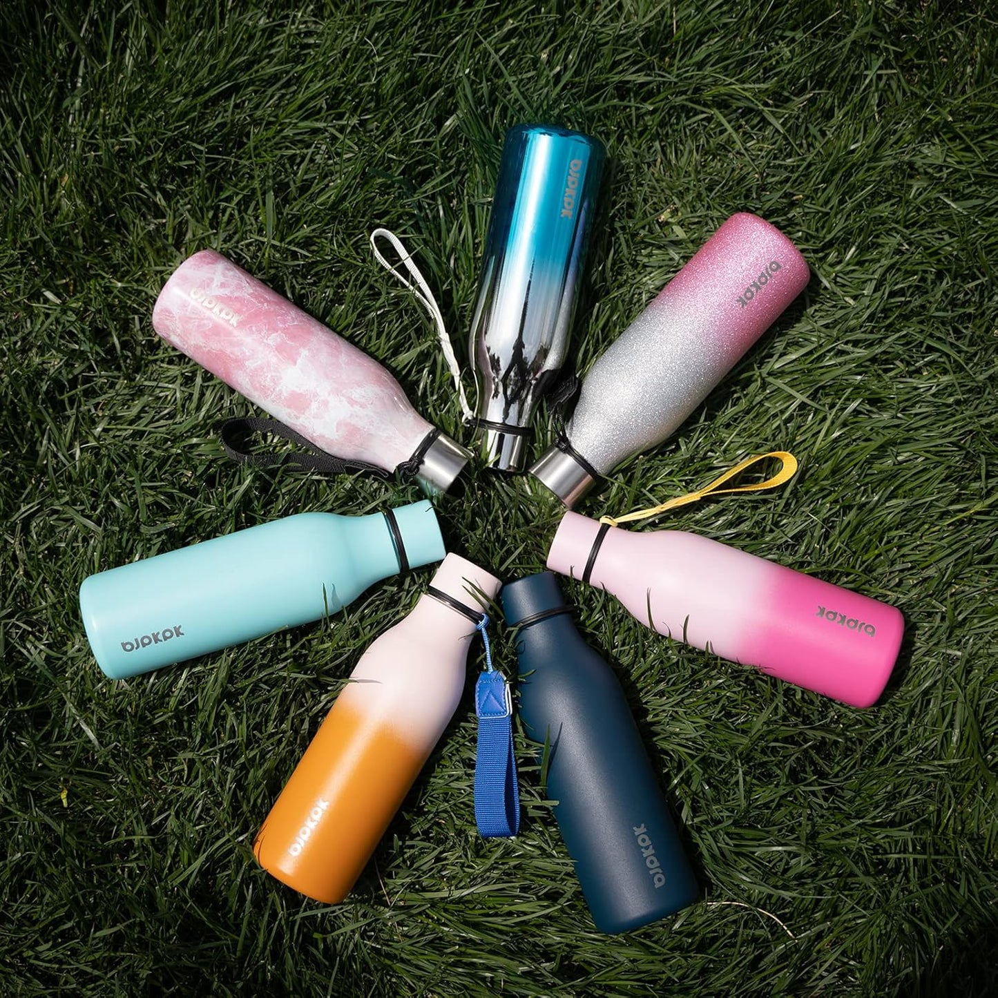 BJPKPK Insulated Water Bottles, 18 oz Stainless Steel Metal Water Bottle with Strap, BPA Free Leak Proof Thermos,Mugs,Flasks, Reusable Water Bottle for Sports & Travel, Caribbean Sunrise