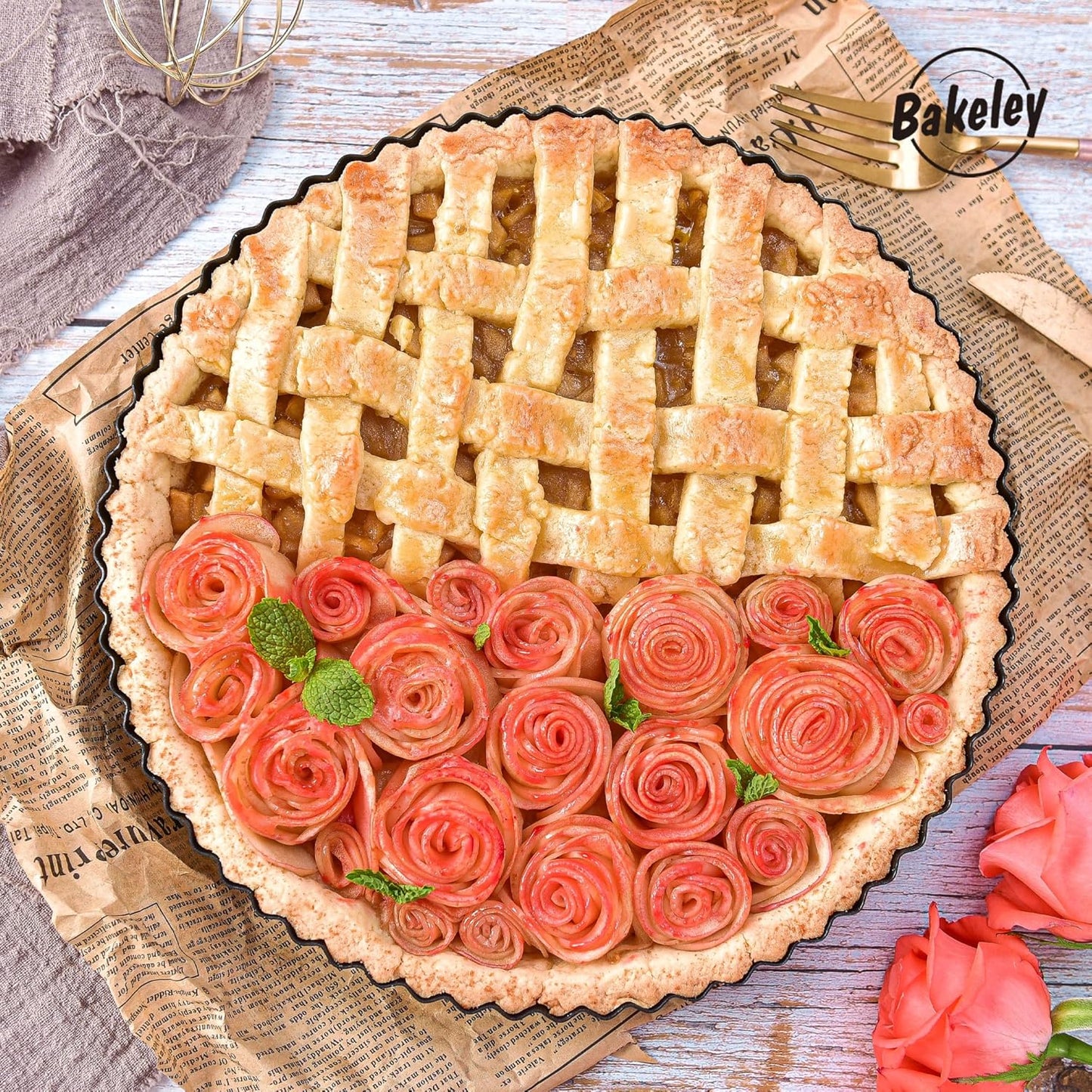 11-Inch Round Tart Pan with Loose Removable Bottom, Non-Stick Carbon Steel Quiche Pan for Oven Baking (Black)