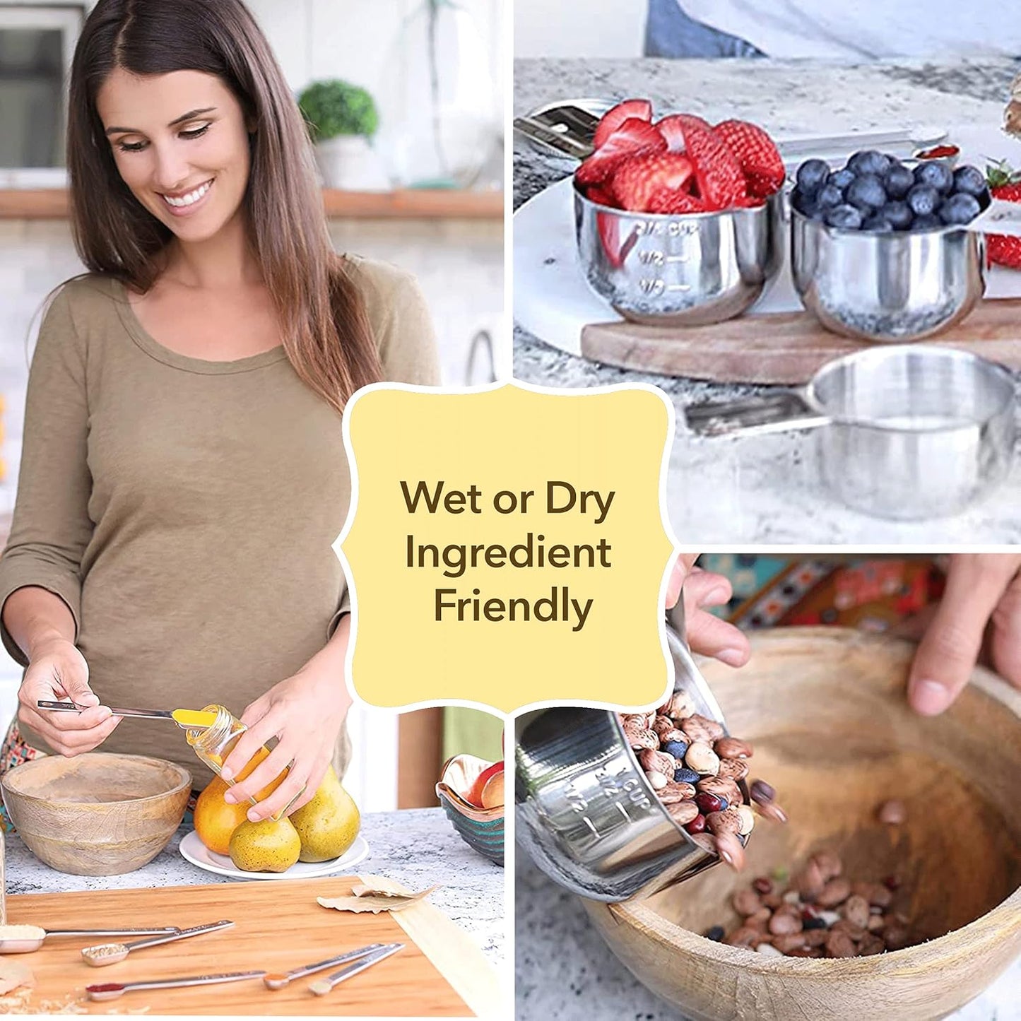 Simply Gourmet Measuring Cups and Spoons Set of 12 – 18/8 Stainless Steel Kitchen Gadgets – Stackable Design with Long Handle Spoons – Fits in Jars – Cooking & Baking Measuring Set for Dry & Liquid