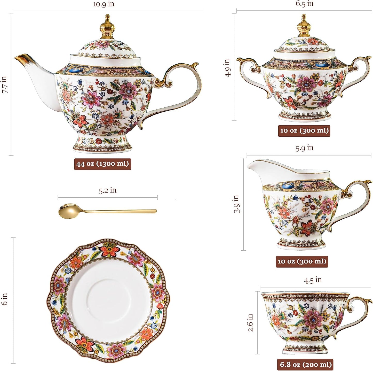 ACMLIFE Tea Set for Adults for 6, Blue and White Tea Set with Cups, Bone China Vintage Floral British English Tea Pot with Cups and Saucers for Women Party, Afternoon Service or Gift Giving (Pink)