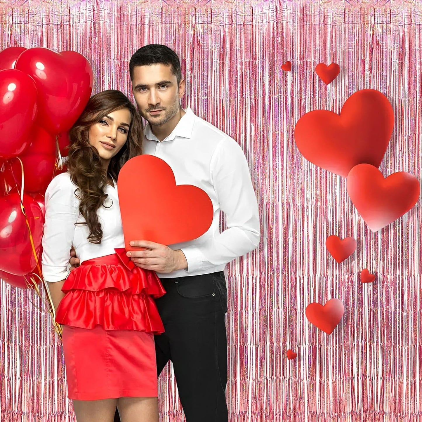 BRAVESHINE Rose-Gold Tinsel Foil Fringe Curtains - 2Pcs 3.2x8.2ft Metallic Holiday Photo Booth Backdrop Party Supplies for Birthdays Valentines Day Bridal Shower Bachelorette Engagement Party