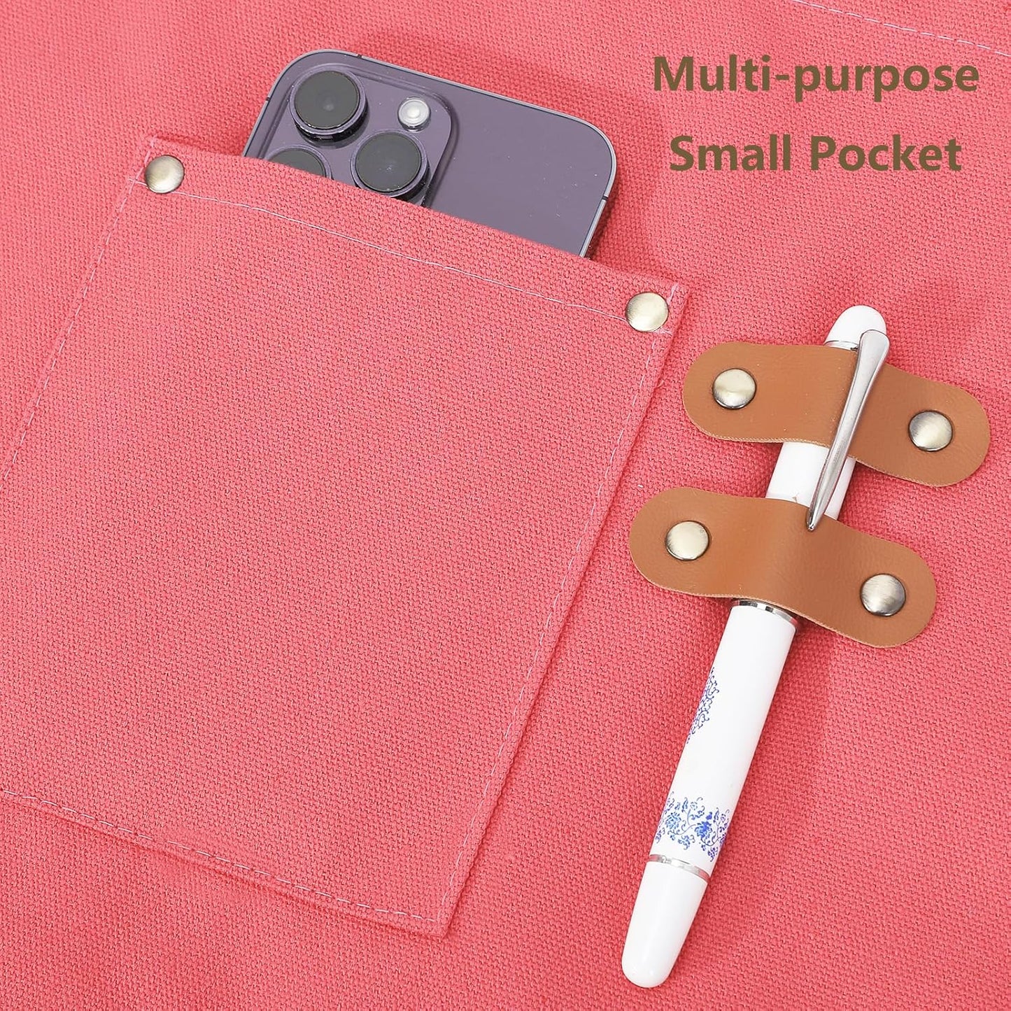 AFUN Chef Aprons for Women Men with Large Pockets, Cotton Canvas Cross Back Water Repellent Work Apron, Size M to XXL (Pink)