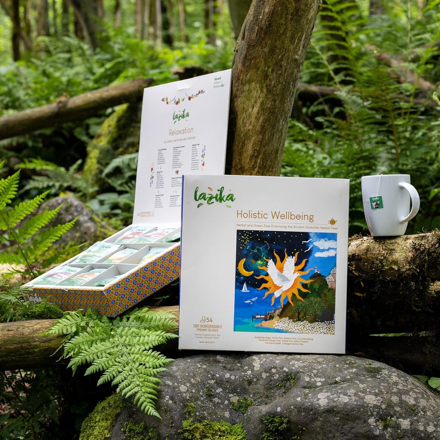 Lazika Herbal Tea Variety Pack with Lovely Presentation Box, 54 Counts, Holistic Wellbeing Tea Assortment Gift Set, Premium Collection with Pyramid Infuser Bag, Handcrafted